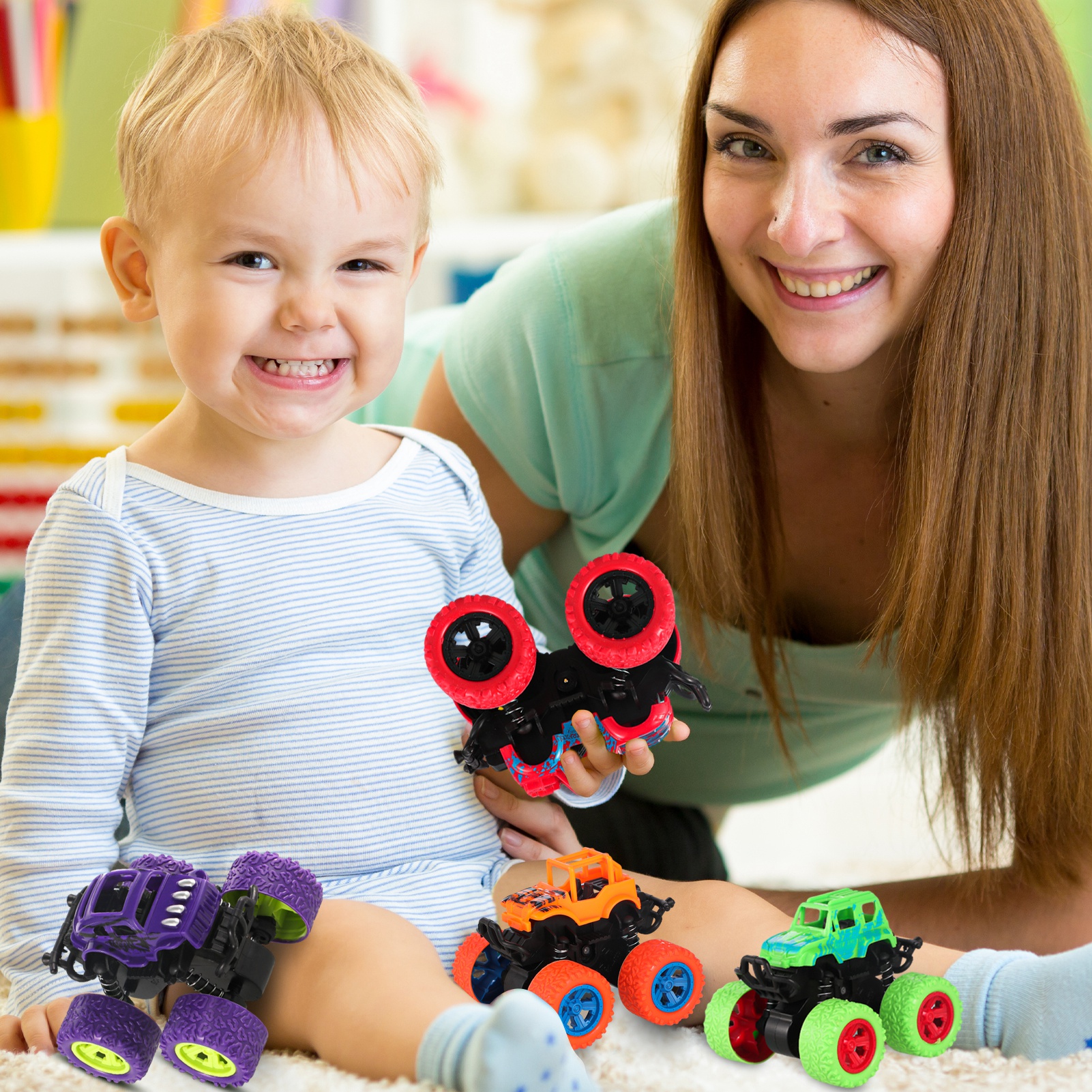 Armscye 4 Pack Pull Back Trucks,Monster Truck Toys,Friction Powered Pull Back Push and Go Toddler Toys Inertia Car Toys for 3 + Year Old Boys Girls