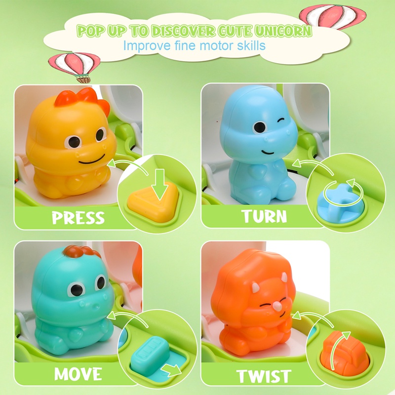 sixwipe Interactive Popup Toys for Baby, Pop-Up Activity Toy with Push Buttons, Early Developmental Cause and Effect Toys for Ages 9-18 Months Boys Girls