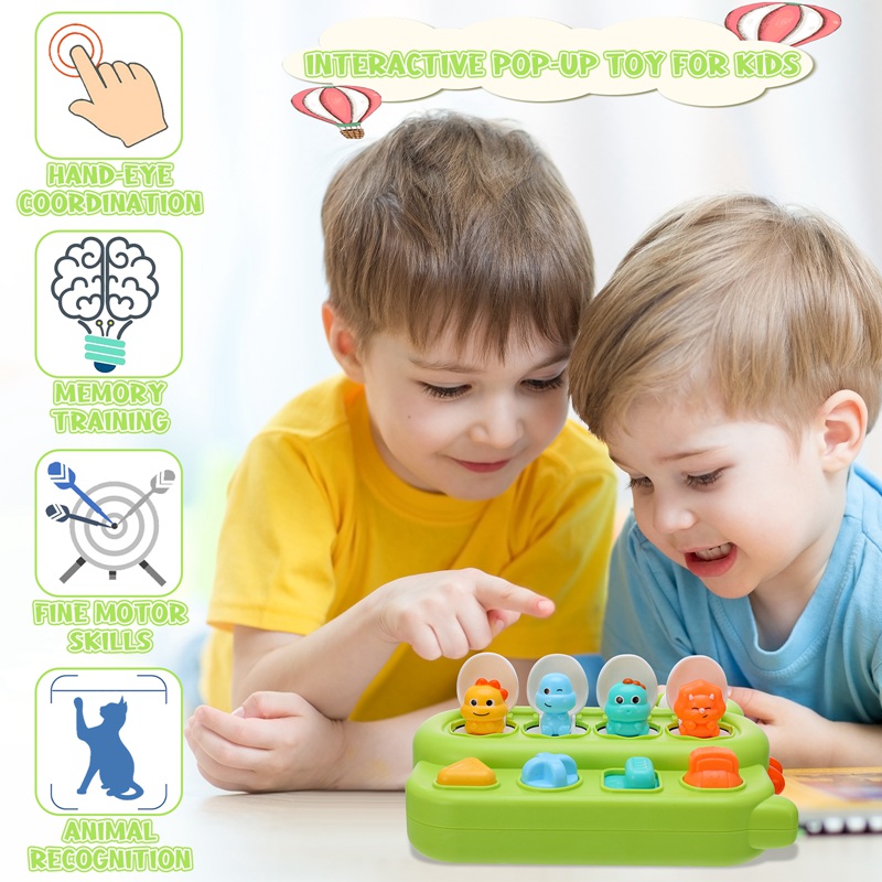 sixwipe Interactive Popup Toys for Baby, Pop-Up Activity Toy with Push Buttons, Early Developmental Cause and Effect Toys for Ages 9-18 Months Boys Girls