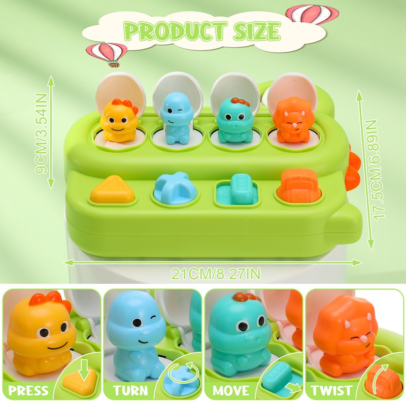 sixwipe Interactive Popup Toys for Baby, Pop-Up Activity Toy with Push Buttons, Early Developmental Cause and Effect Toys for Ages 9-18 Months Boys Girls