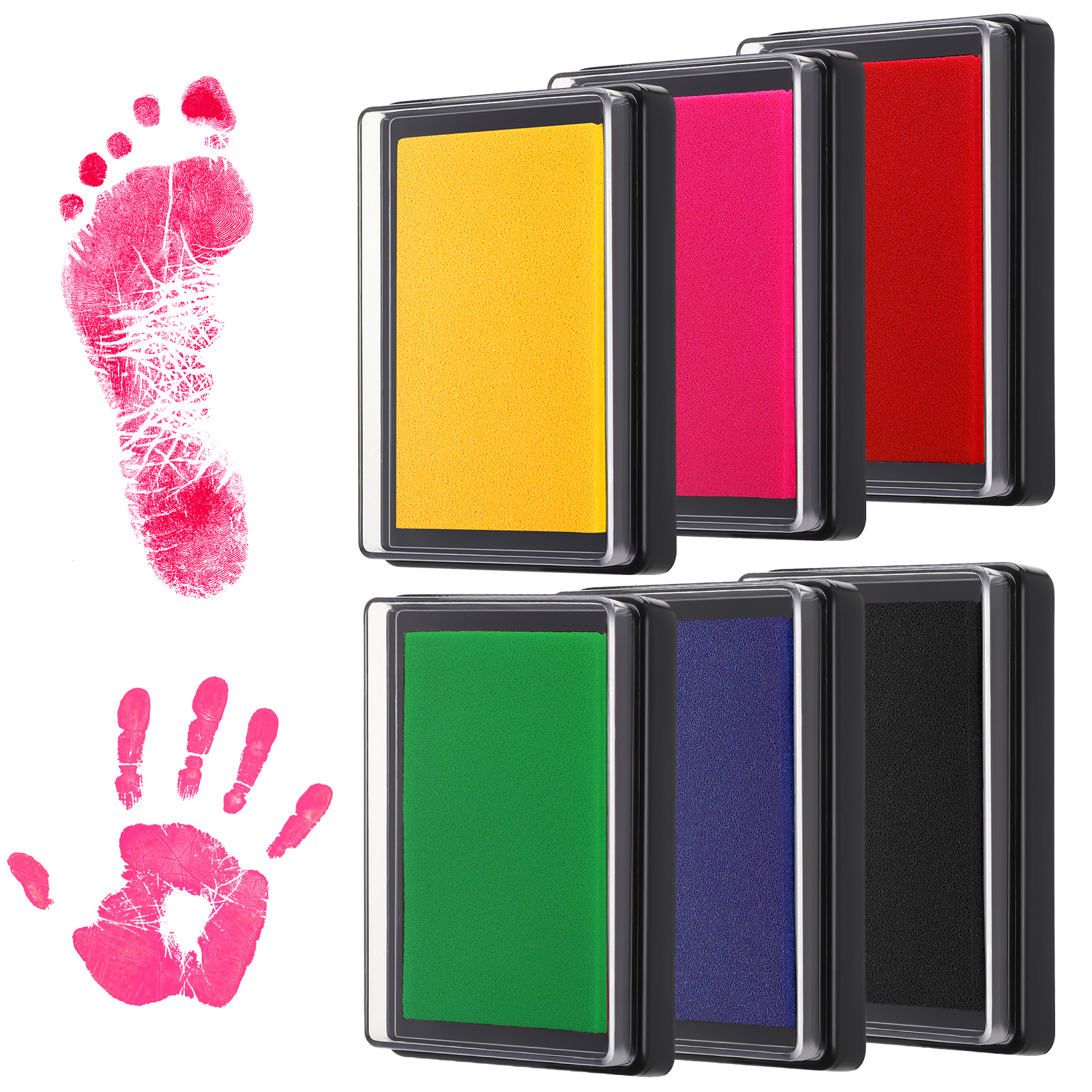 sixwipe 6 Pcs Reusable Ink Pad for Baby, Footprint Ink Pad Handprint Paw Print, Create Impressive Keepsake Stamp for Boys and Girls, Non-Toxic and Acid-Free Ink, Easy To Wipe and Wash Off Skin