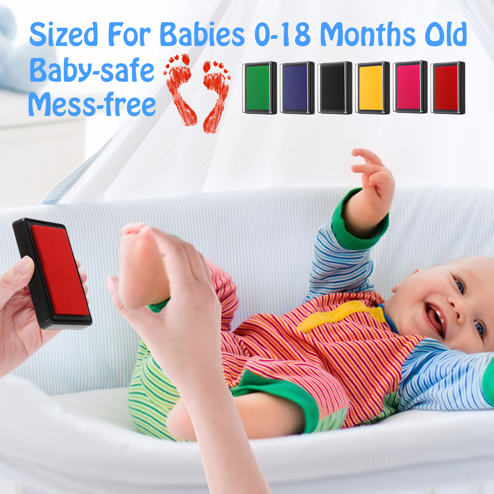 sixwipe 6 Pcs Reusable Ink Pad for Baby, Footprint Ink Pad Handprint Paw Print, Create Impressive Keepsake Stamp for Boys and Girls, Non-Toxic and Acid-Free Ink, Easy To Wipe and Wash Off Skin