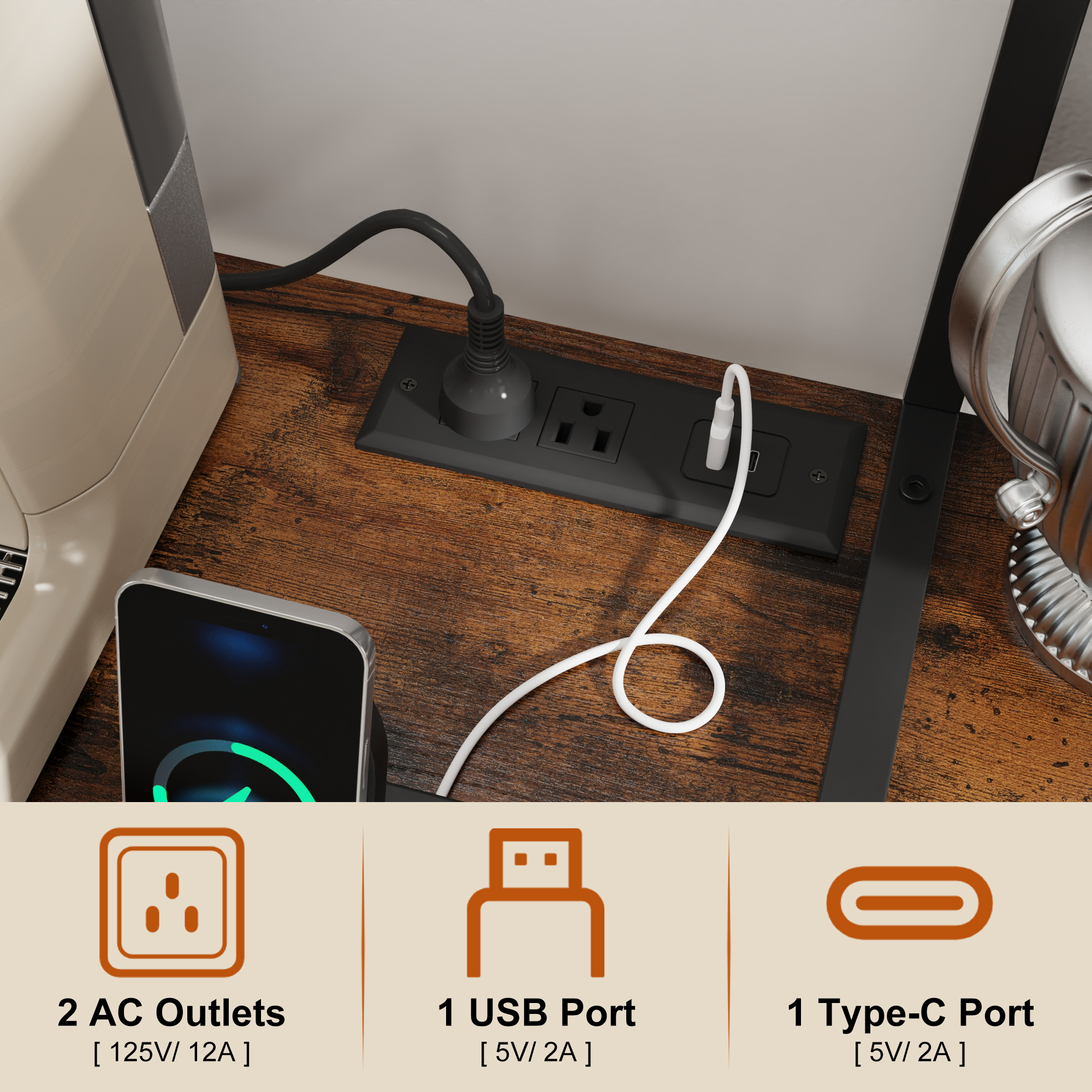 47.2" W Large Kitchen Baker's Rack with Power Outlet&LED Light,67" Tall Farmhouse Coffee Bar Bakers Rack,Kitchen Microwave Stand w/ Wine Rack,Glass Cabinet,Iron Mesh&Hooks