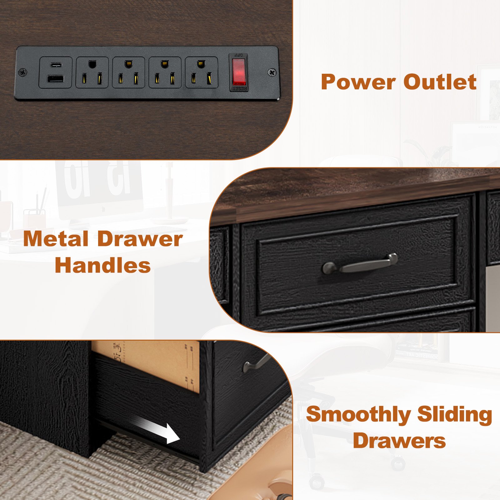 80.9" Two Person Desk with Charging Station & 5 Storage Drawers