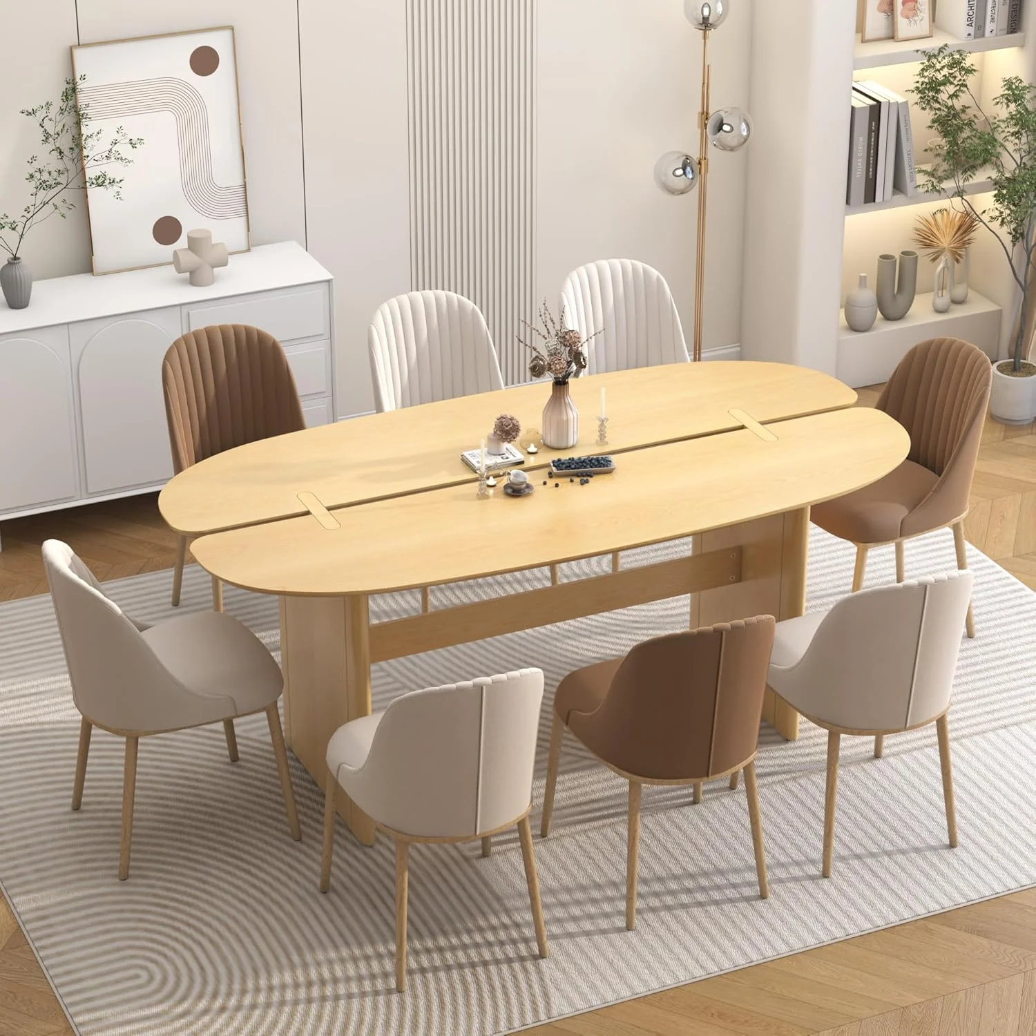 Blotout 72" Farmhouse Solid Wood Dining Table for 6-8 Person, 30"Tall Kitchen Dining Table with with 2 Wood Legs, Large Rustic Table for Office, Living, Dining Room(Natural-72")