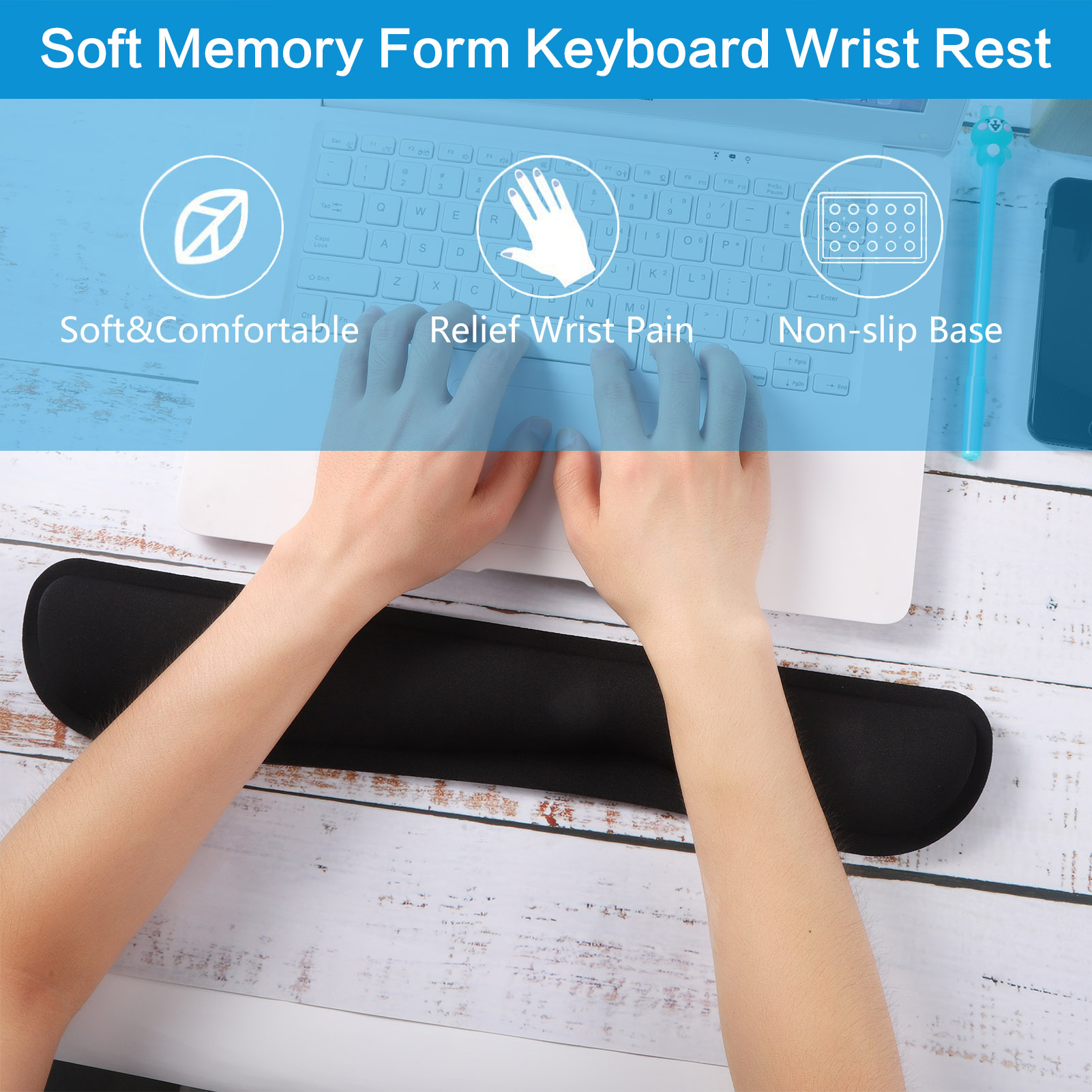 sixwipe Ergonomic Mouse Pad with Wrist Rest, No Slip Keyboard Wrist Rest and Computer Wrist Support, Memory Foam Wrist Pad for Keyboard for Easy Typing and Hand Pain Relief