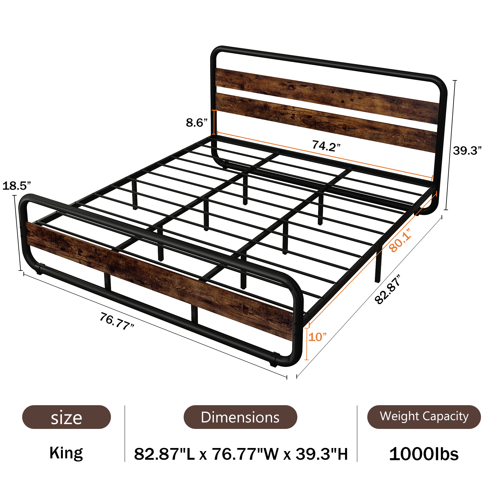 LED Full Size Bed Frame with Wood Headboard&Footboard,Heavy Duty Metal Bed Frame with LED Lights&Under-Bed Storage,Noise Free,No Box Spring Needed