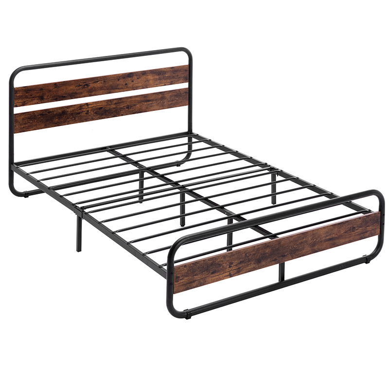 LED Full Size Bed Frame with Wood Headboard&Footboard,Heavy Duty Metal Bed Frame with LED Lights&Under-Bed Storage,Noise Free,No Box Spring Needed