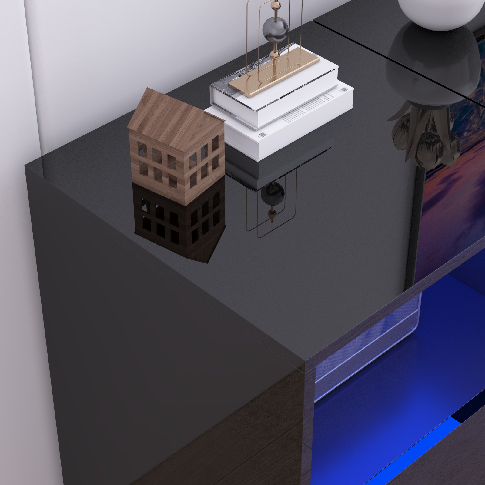 Hlivelood 79'' LED TV Stand for TVs up to 85'', High Glossy Entertainment Center with Storage Cabinet, Modern TV Console Media Cabinet for Living Room, Bedroom