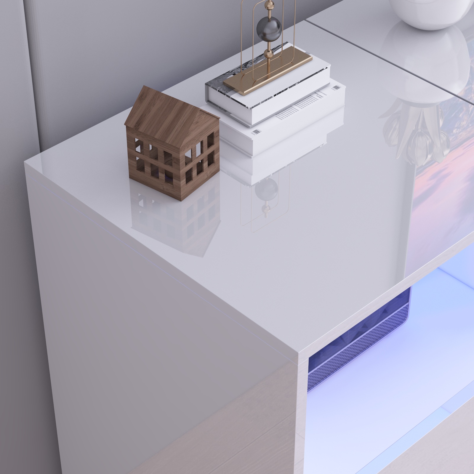 Hlivelood 79'' LED TV Stand for TVs up to 85'', High Glossy Entertainment Center with Storage Cabinet, Modern TV Console Media Cabinet for Living Room, Bedroom