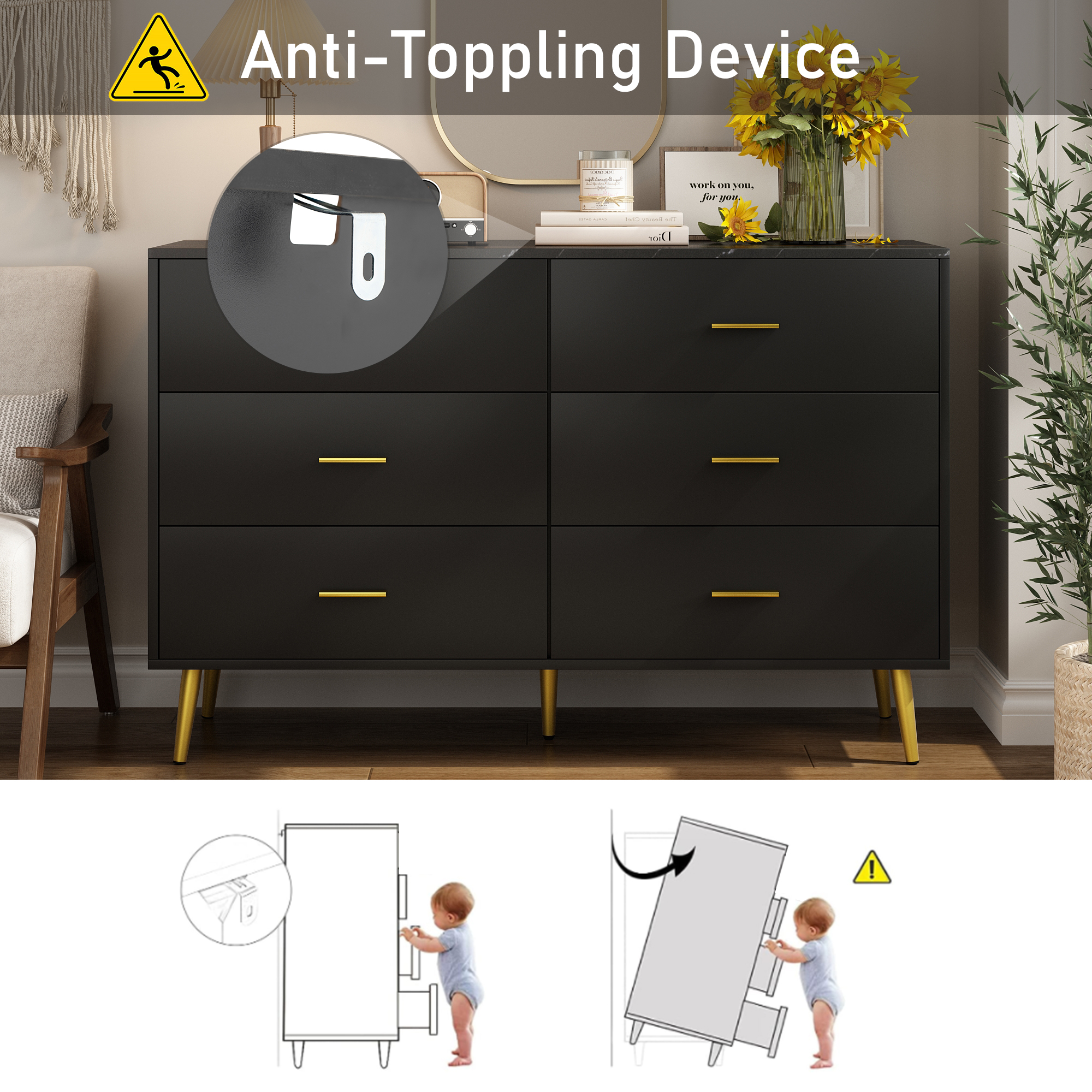 6 Drawer Dresser, Modern Marble Chest Of Drawers