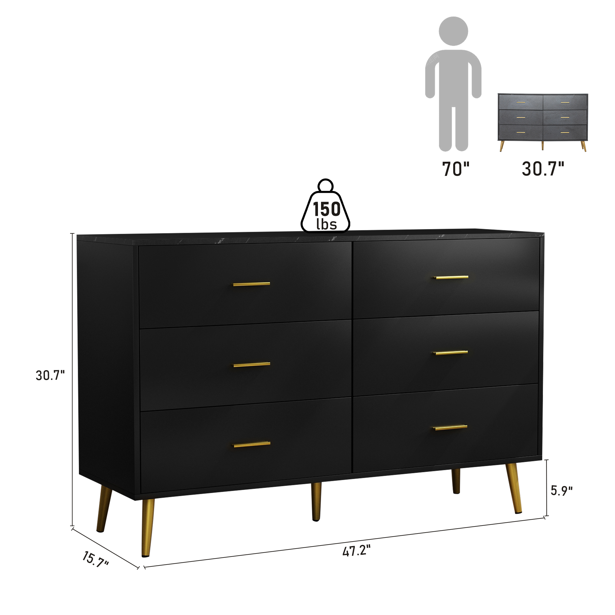6 Drawer Dresser, Modern Marble Chest Of Drawers
