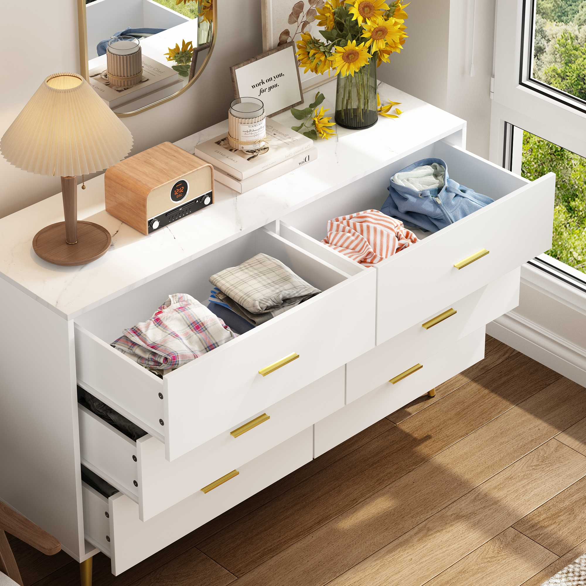 6 Drawer Dresser, Modern Marble Chest Of Drawers