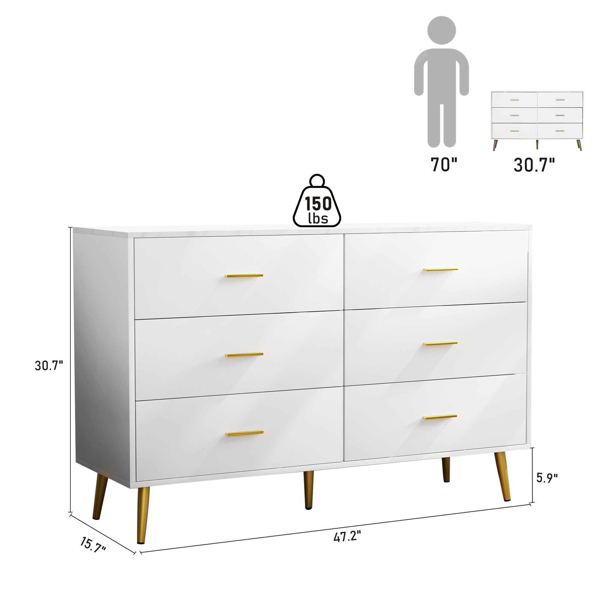 6 Drawer Dresser, Modern Marble Chest Of Drawers