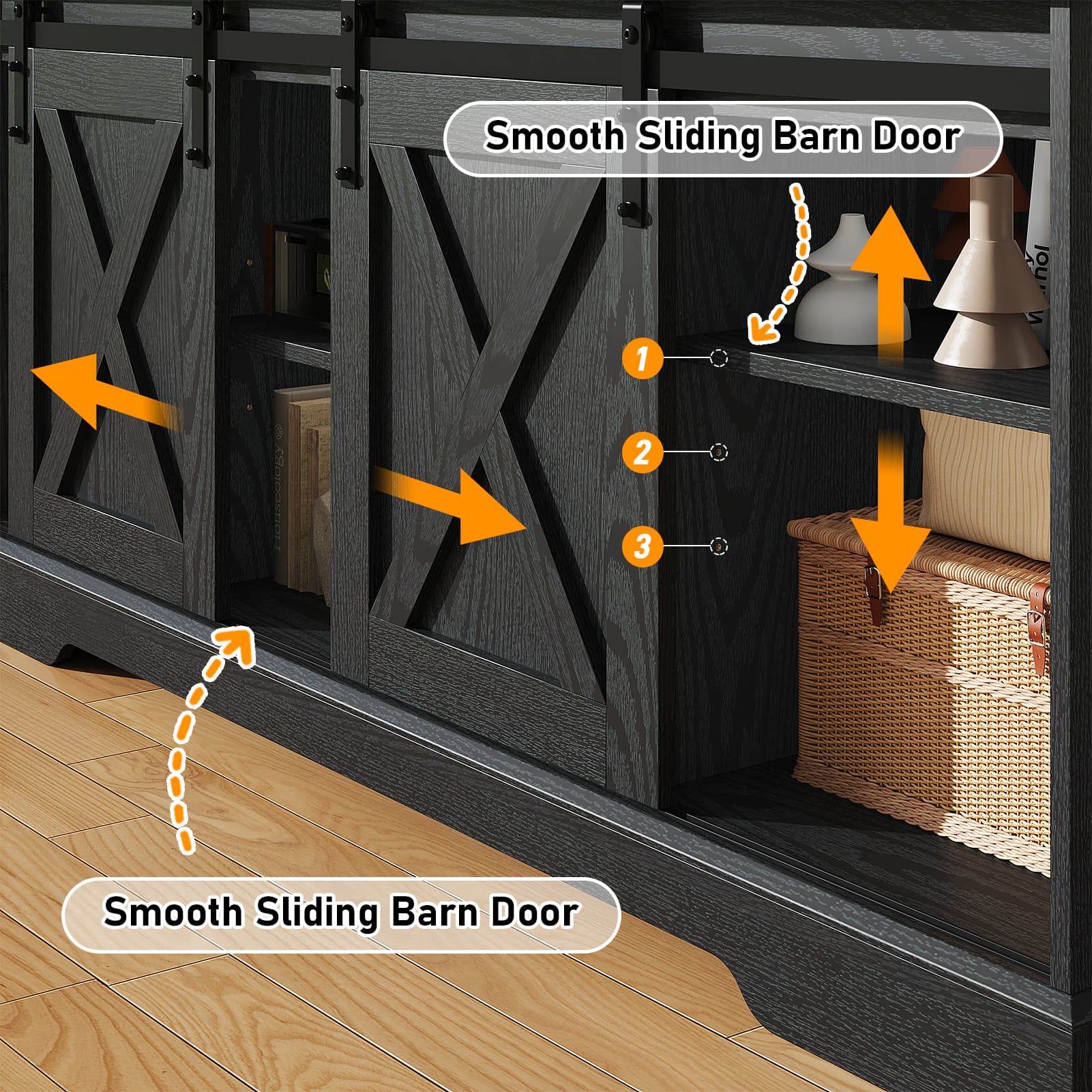 58" Farmhouse TV Stand for 65 Inch TVs with Sliding Barn Door