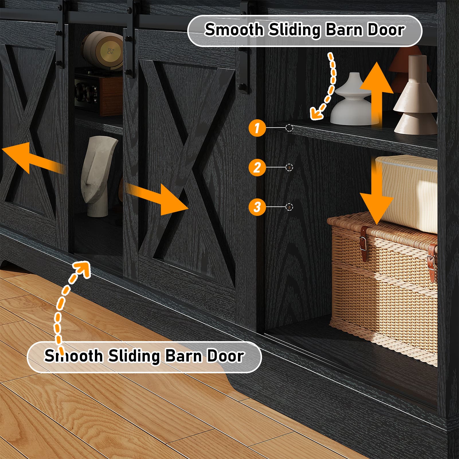 70" Farmhouse TV Stand for 75 Inch TVs with Sliding Barn Door