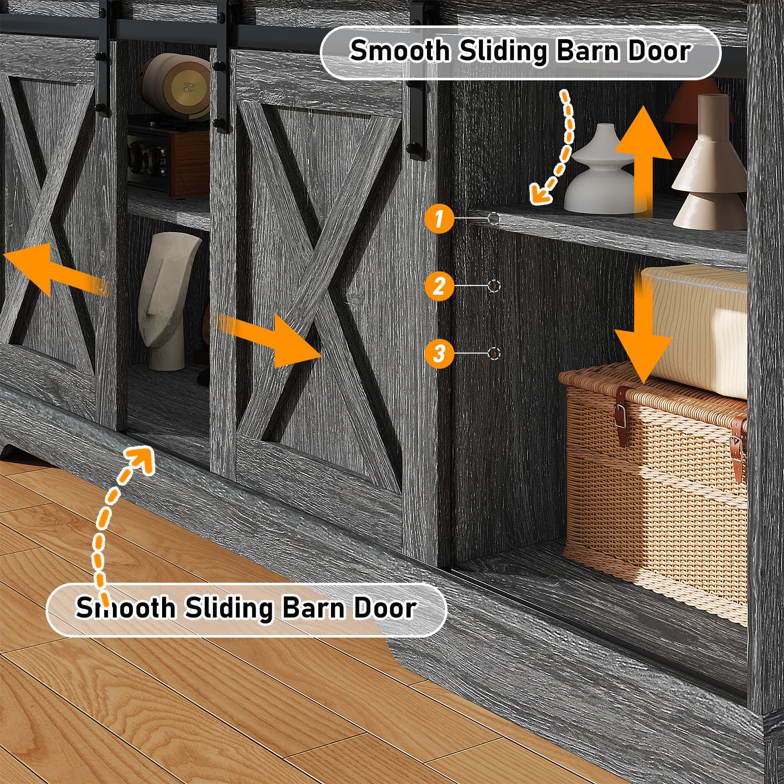 70" Farmhouse TV Stand for 75 Inch TVs with Sliding Barn Door