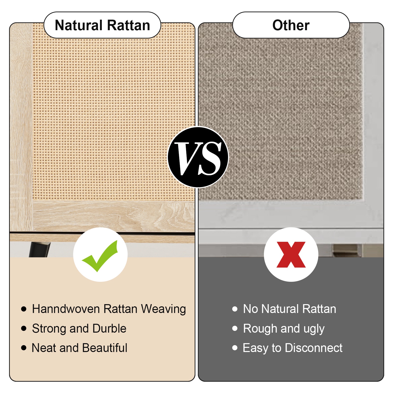 Blotout 68IN Rattan TV Stand for 75/65 Inch TV, Mid Century Entertainment Center with Natural Rattan Door, Large Boho Media TV Console, Television Stand for Living Room