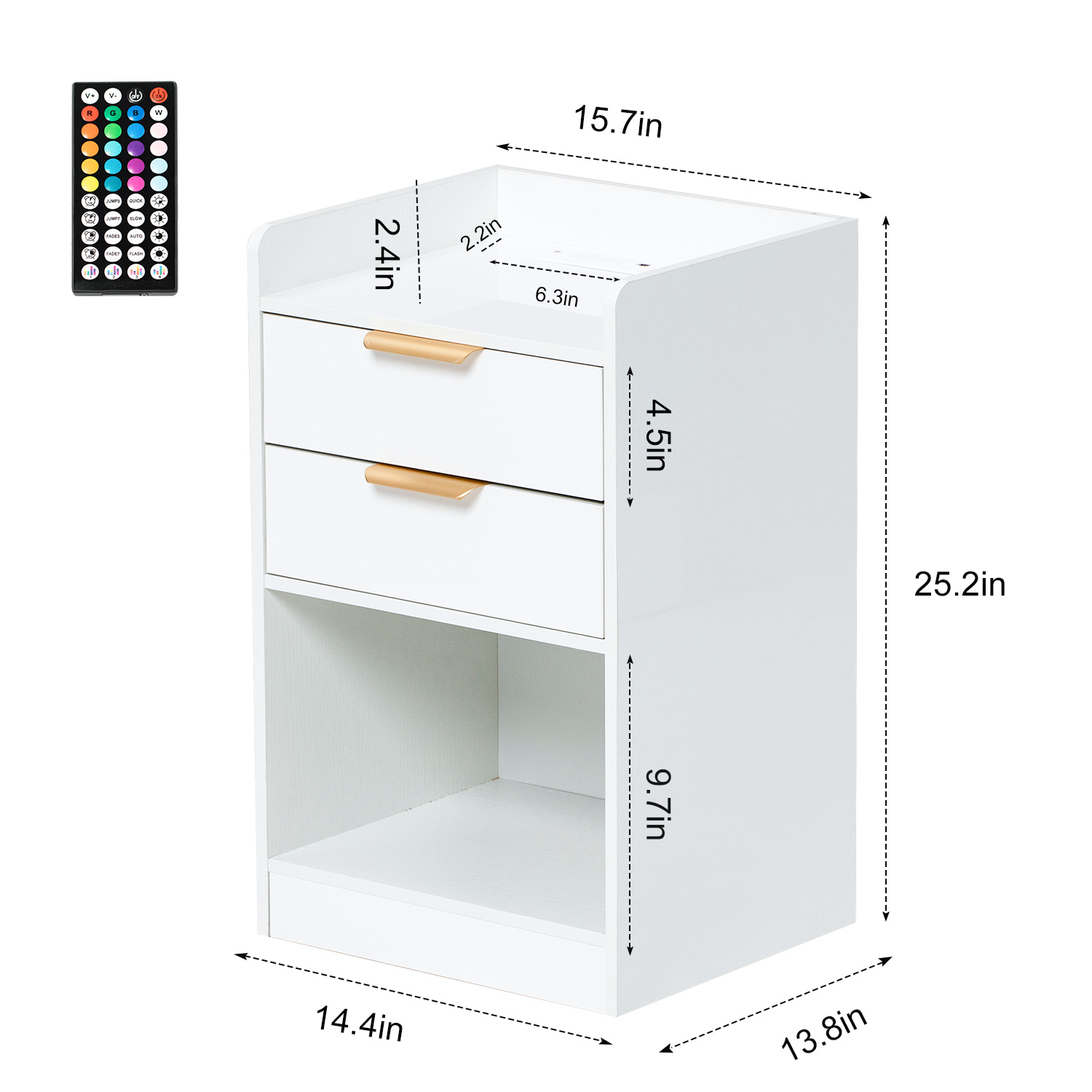 LED Nightstand with 2 Drawers & LED Lights & Charging Station, Modern Black End Side Table for Bedroom Living Room