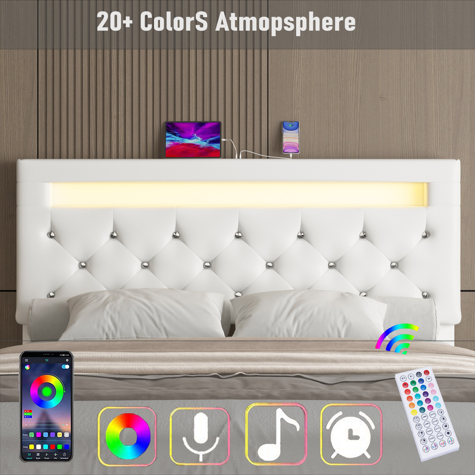 Faux Leather Upholstered LED Bed Frame with 4 Storage Drawers & USB Ports