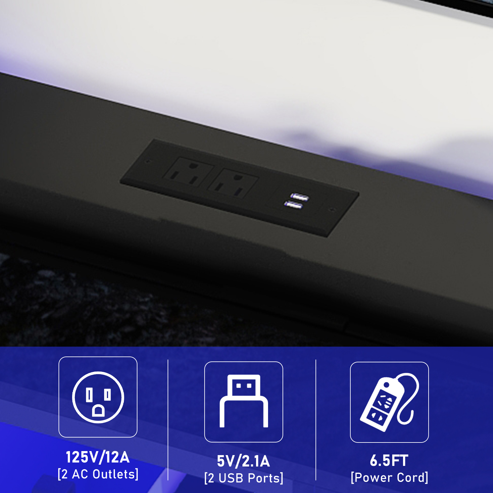 Hlivelood Gaming TV Stands with LED Lights and Power Outlet for 55/60/65/70 inch TV, High Gloss Entertainment Center with Adjustable Glass Shelves for Living Room Game room