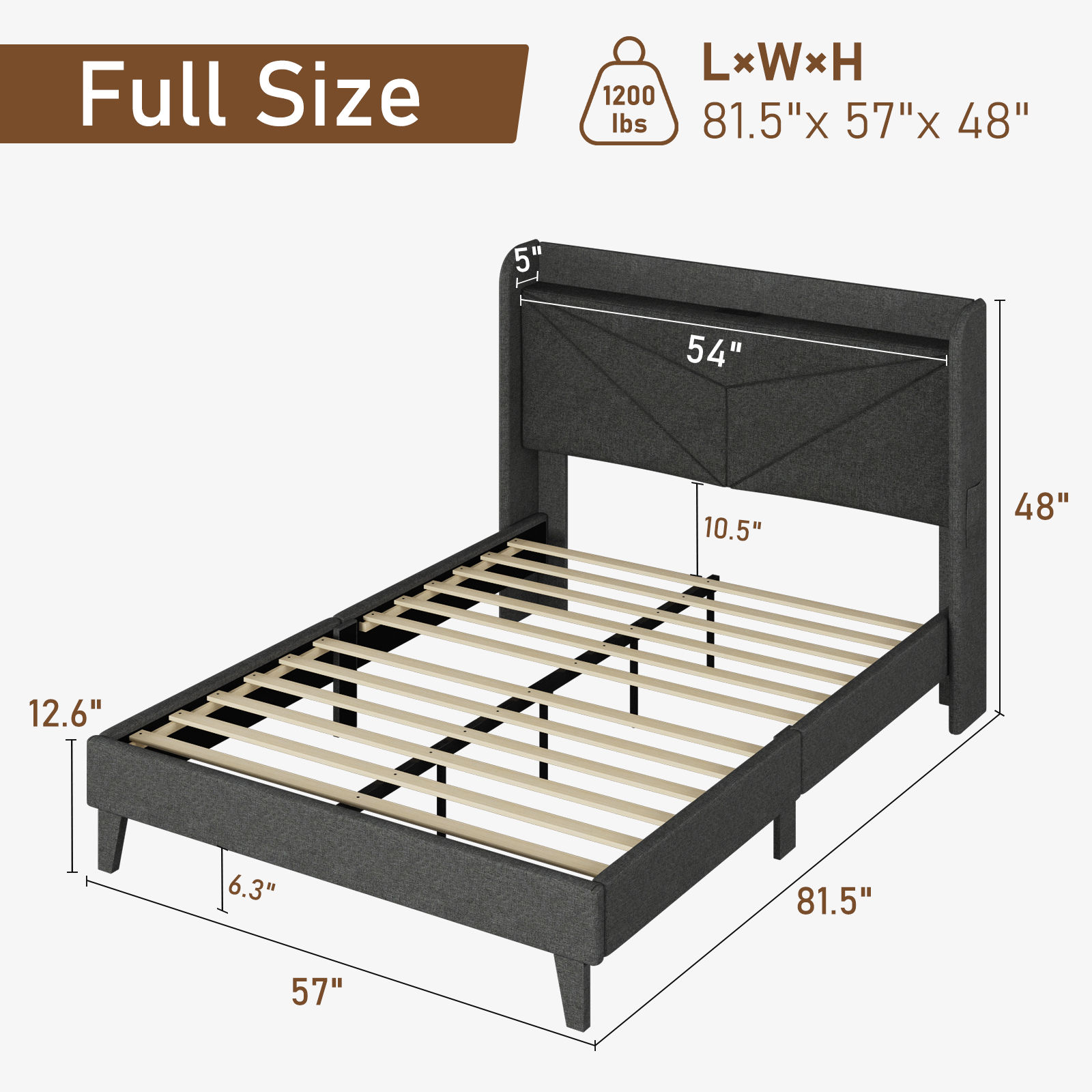 Wingback Upholstered Bed Frame with LED Headboard & Charging Ports
