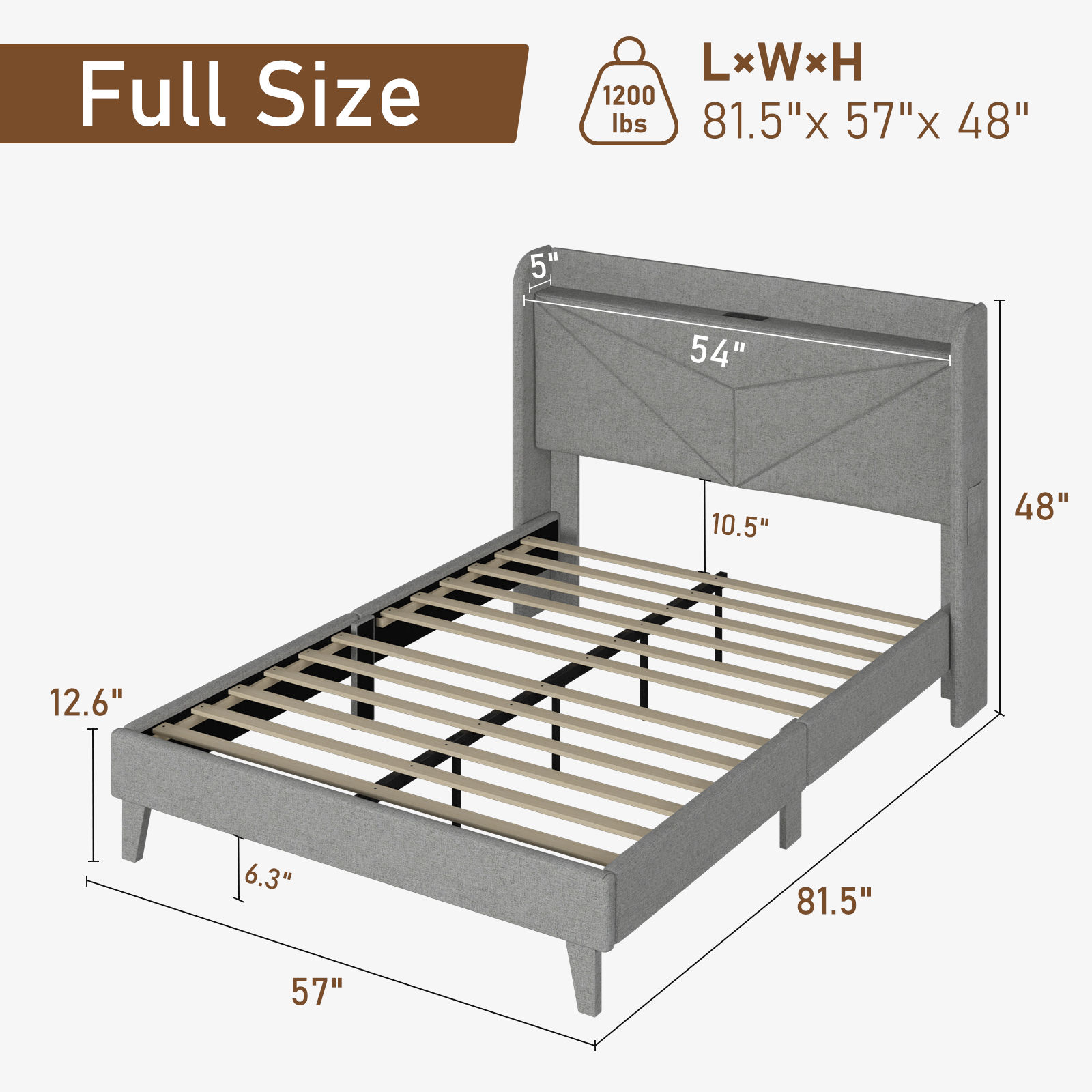 Wingback Upholstered Bed Frame with LED Headboard & Charging Ports