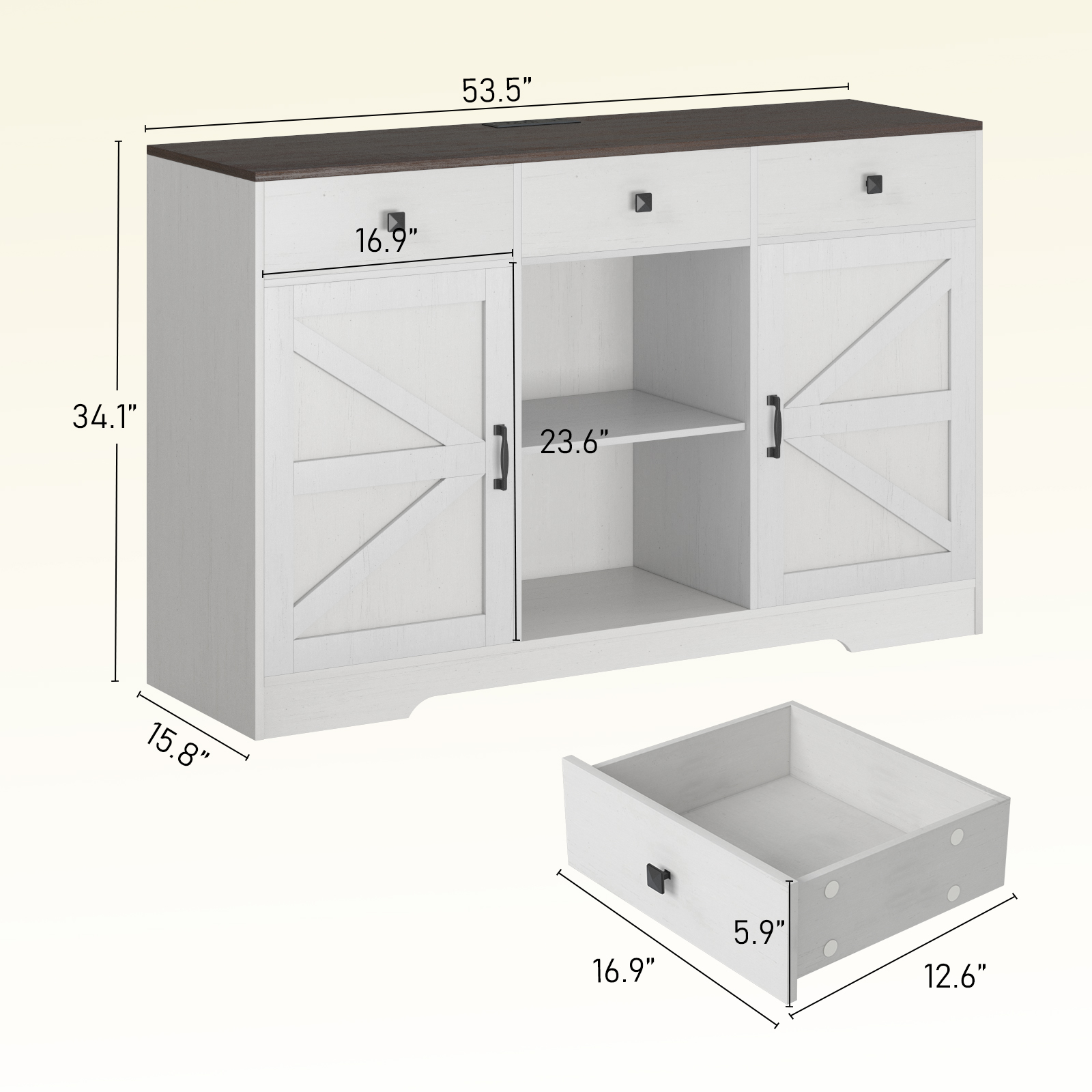 Blotout Farmhouse Coffee Bar Cabinet, 54" Kitchen Buffet Storage Cabinet with Doors and Drawers, Farmhouse Sideboard Buffet Table Coffee Bar Cabinet for Dining Room Living Room