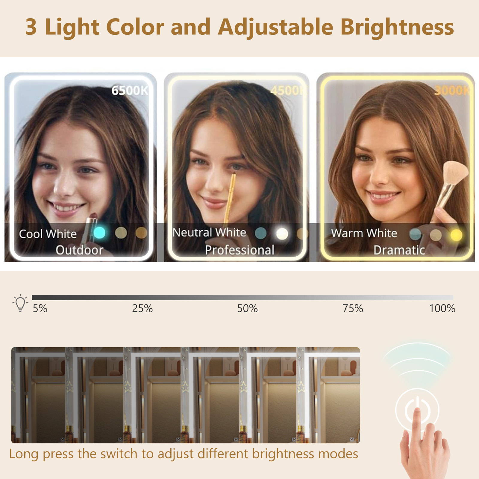 37" Vanity Desk Set with LED Light Mirror For Girls