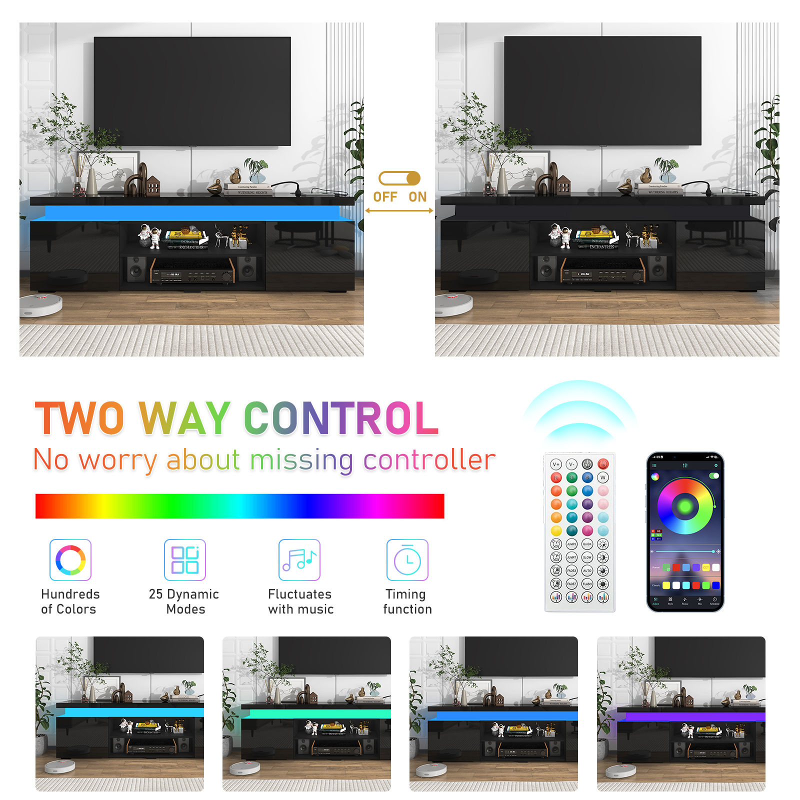 LED TV Stand with Power Outlet for 75"-90" TVs