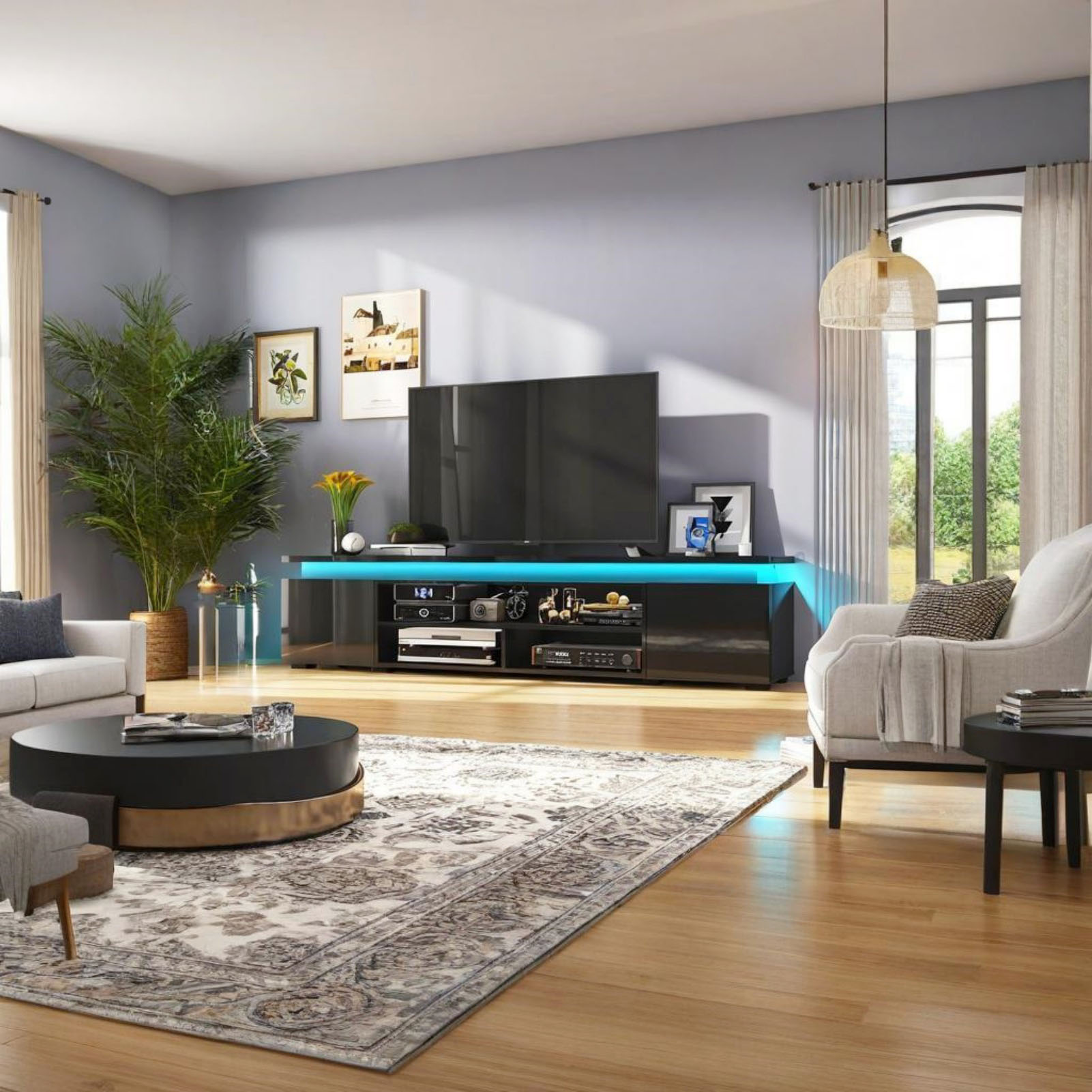 LED TV Stand with Power Outlet for 75"-90" TVs