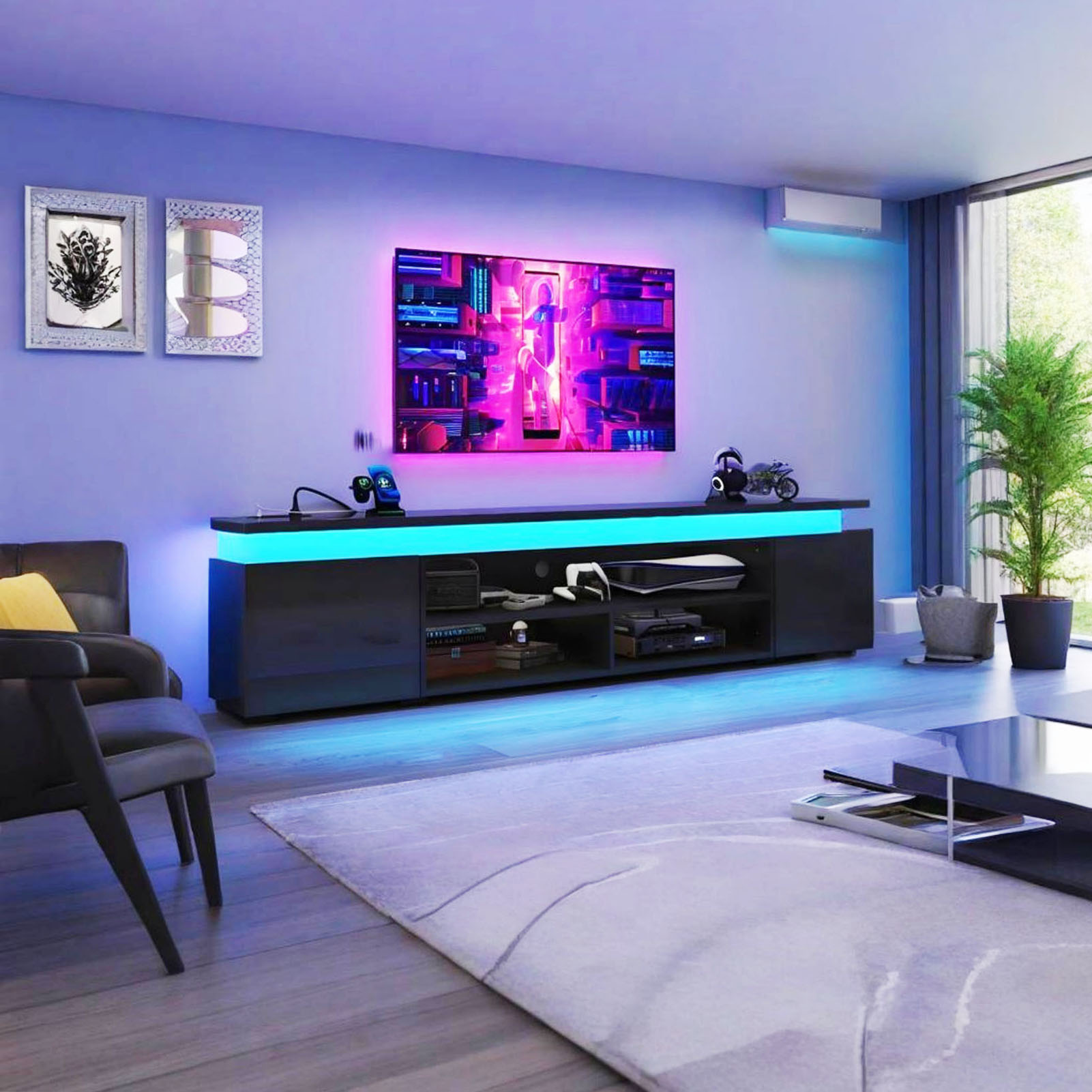 LED TV Stand with Power Outlet for 75"-90" TVs