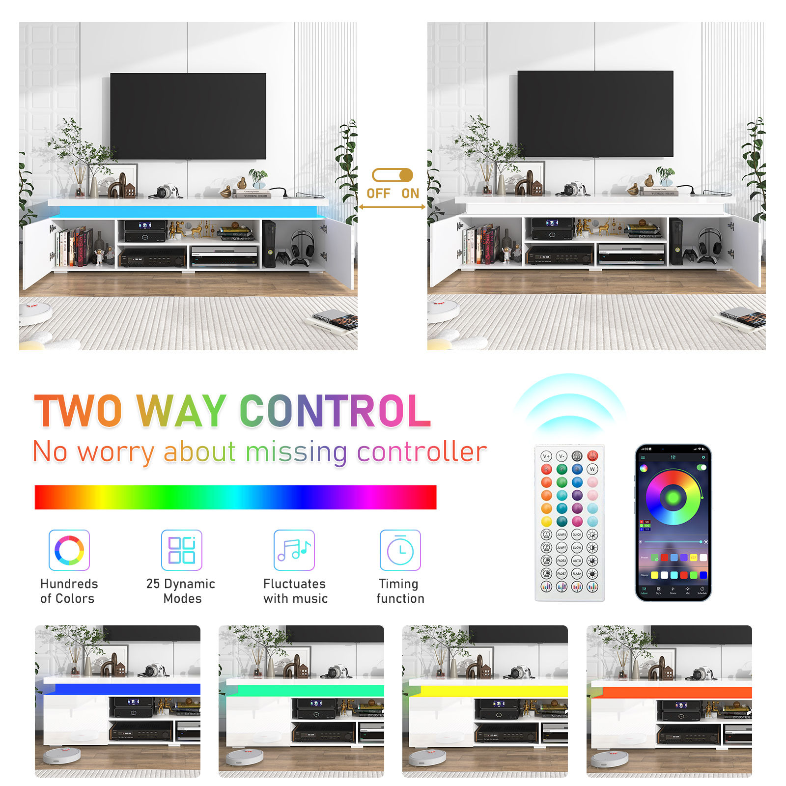 LED TV Stand with Power Outlet for 75"-90" TVs