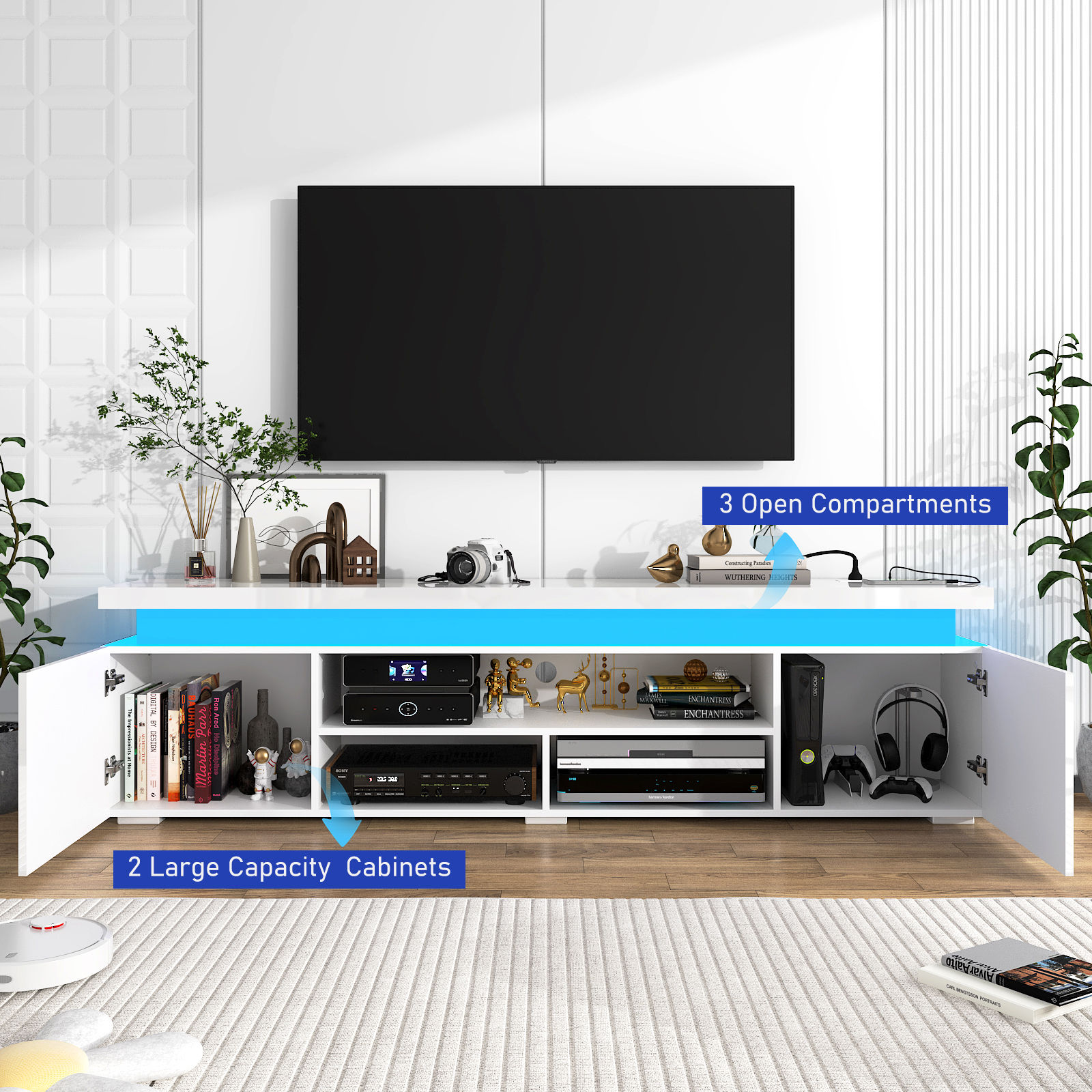 LED TV Stand with Power Outlet for 75"-90" TVs