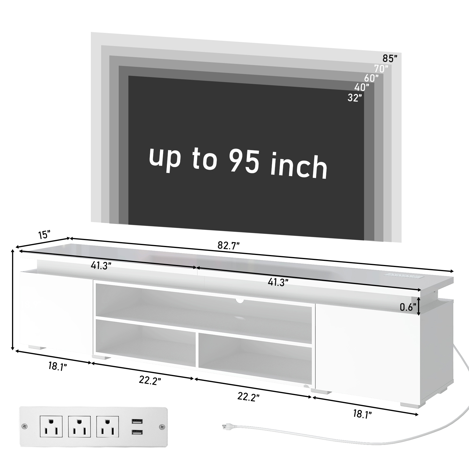 LED TV Stand with Power Outlet for 75"-90" TVs