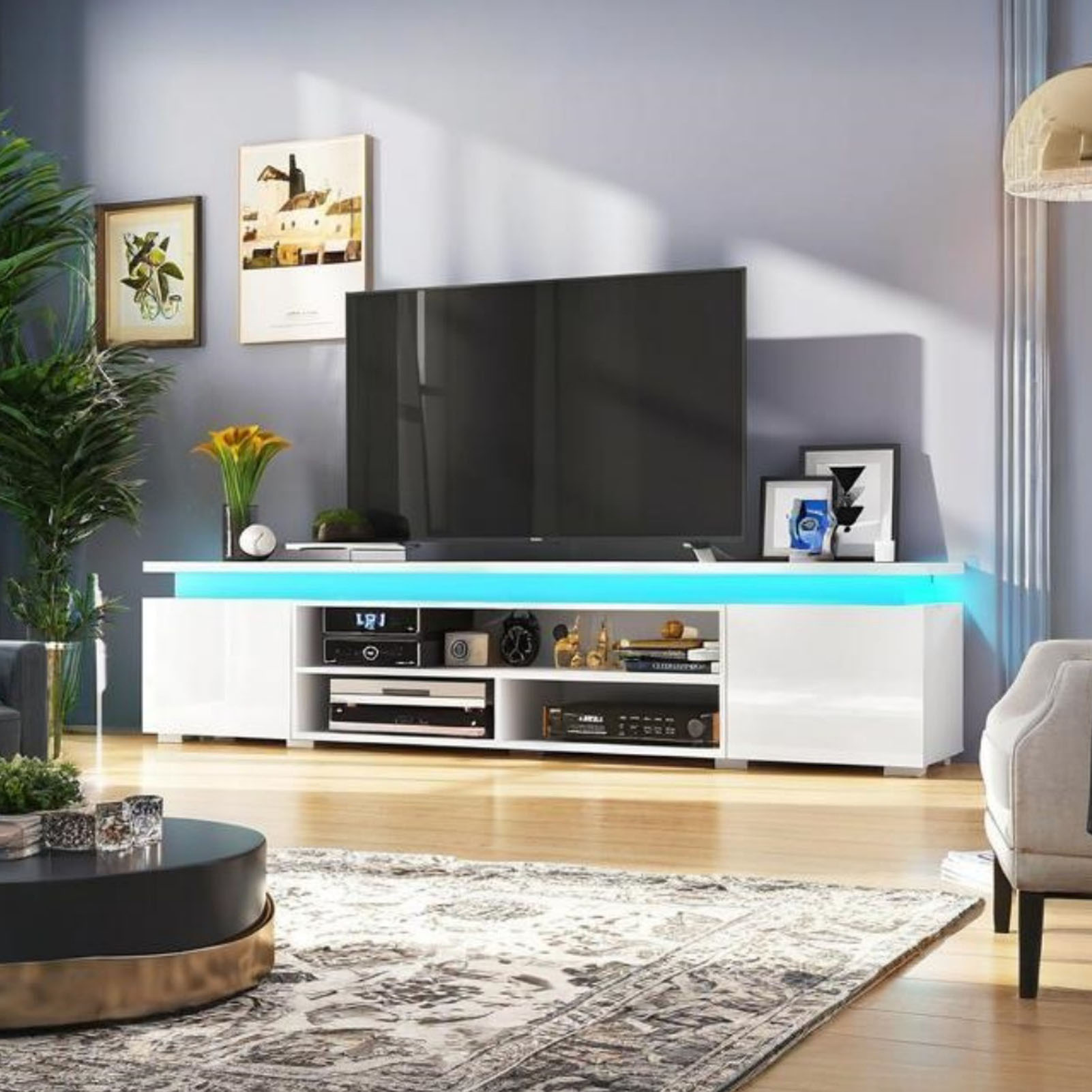 LED TV Stand with Power Outlet for 75"-90" TVs