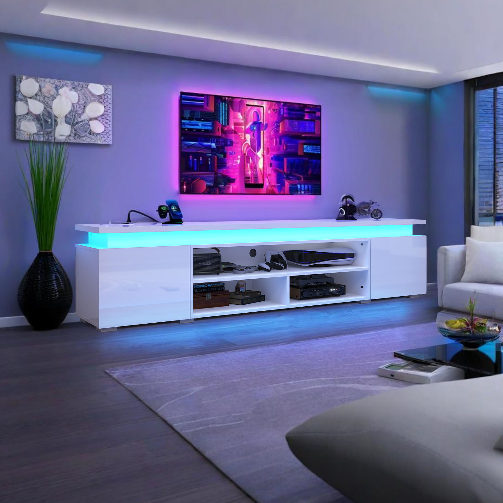 LED TV Stand with Power Outlet for 75"-90" TVs