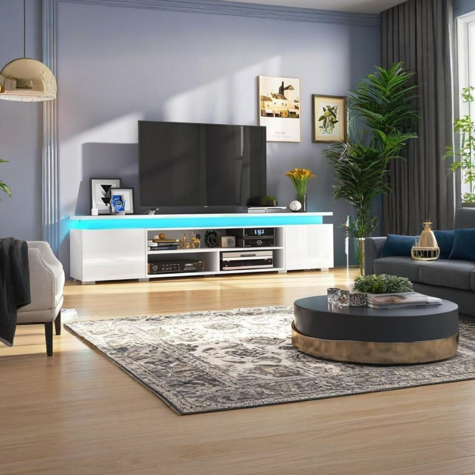 LED TV Stand with Power Outlet for 75"-90" TVs