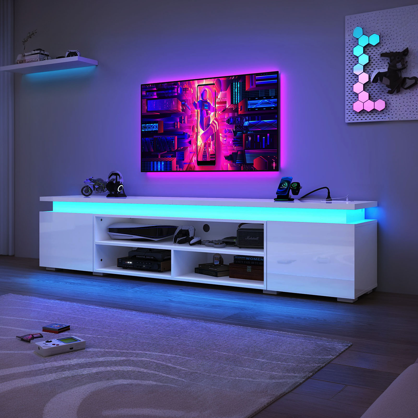 LED TV Stand with Power Outlet for 75"-90" TVs
