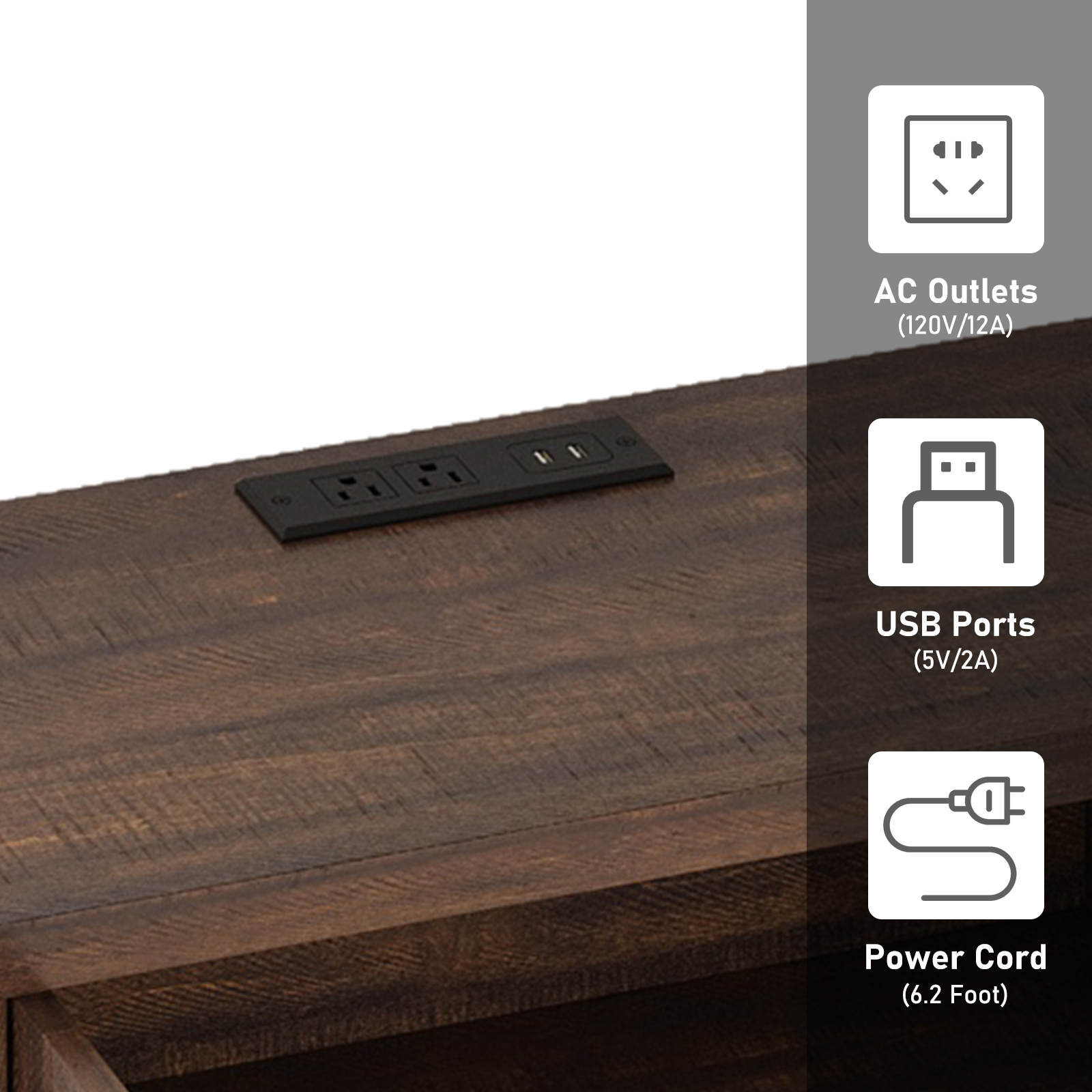 Wine Bar Cabinet with Power Outlet & LED Light, Wine Bar Stand for Liquor & Glass Industrial Coffee Bar Cabinet for Kitchen, Dining Room, Gray