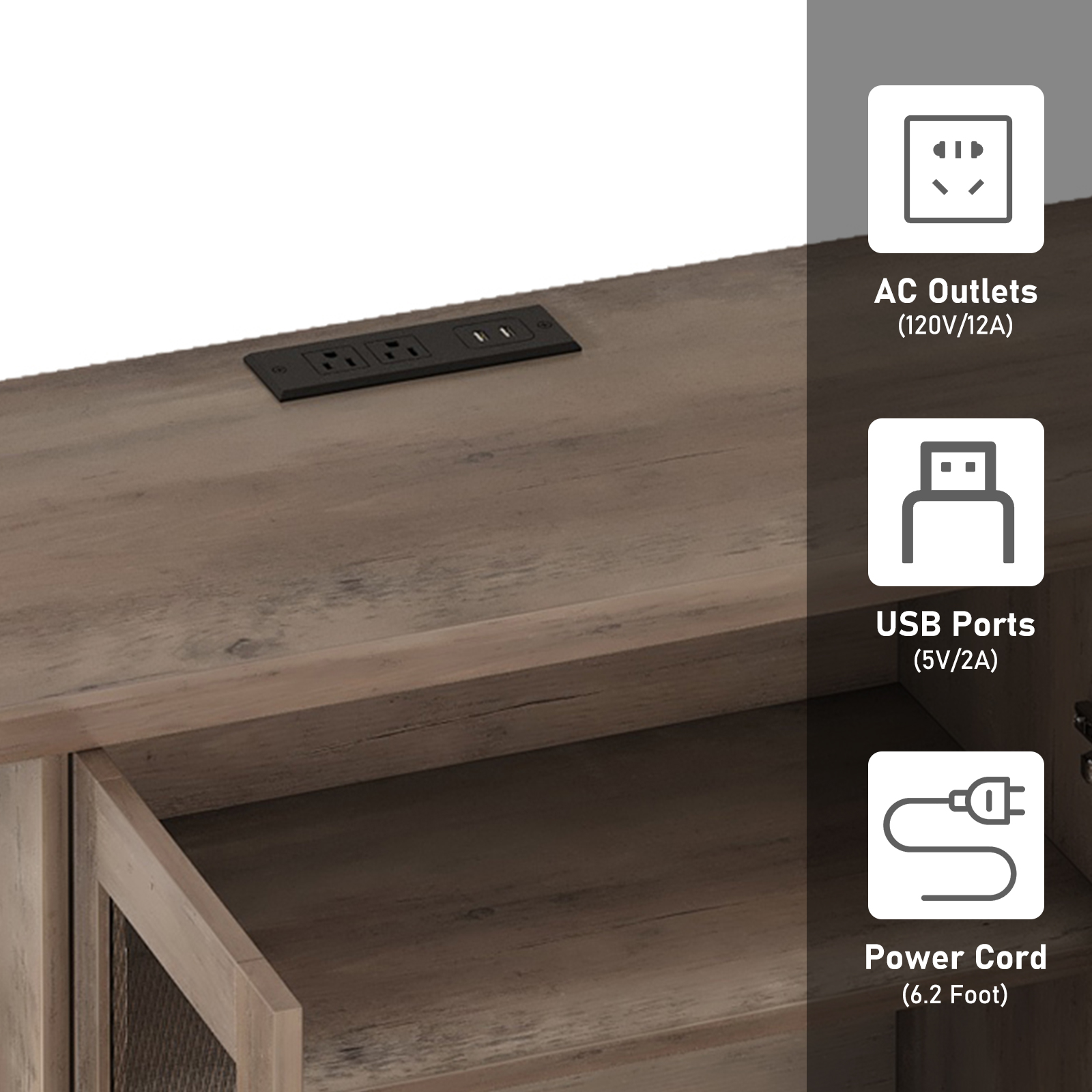 Wine Bar Cabinet with Power Outlet & LED Light, Wine Bar Stand for Liquor & Glass Industrial Coffee Bar Cabinet for Kitchen, Dining Room, Gray