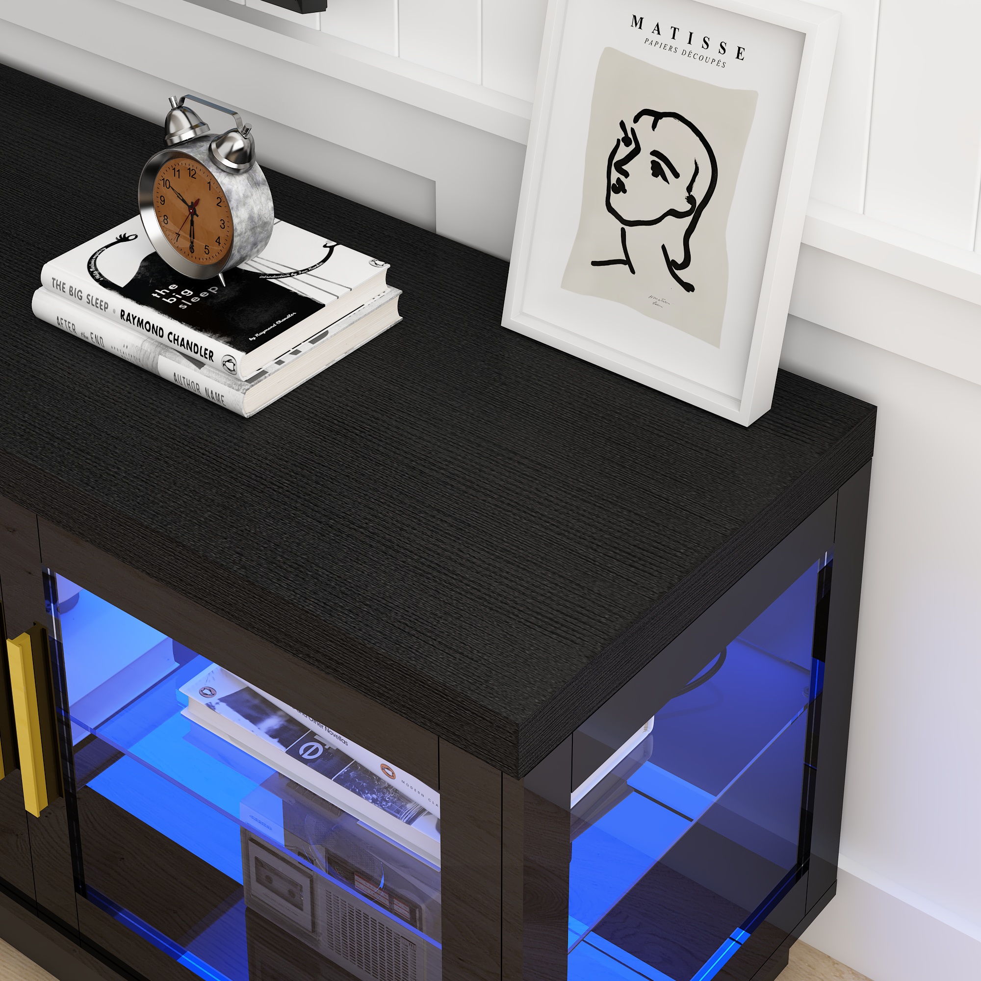 Blotout 70 inch TV Stand for TVs up to 80", RGB LED TV Stand, Tall Modern Entertainment Center, Wood TV Console with Storage Cabinet & Glass Doors & Glass Shelves, High Gloss TV Stand