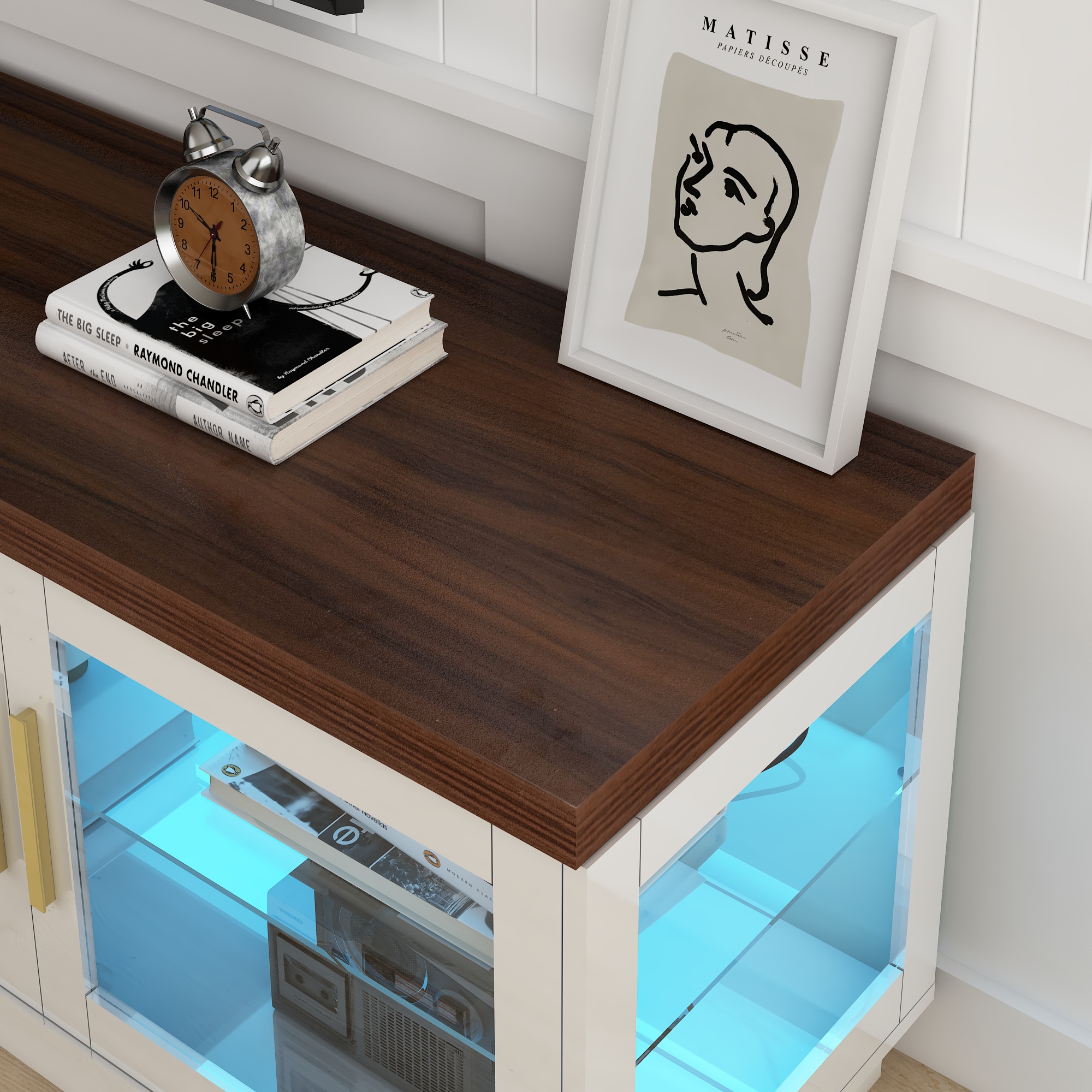 Blotout 70 inch TV Stand for TVs up to 80", RGB LED TV Stand, Tall Modern Entertainment Center, Wood TV Console with Storage Cabinet & Glass Doors & Glass Shelves, High Gloss TV Stand