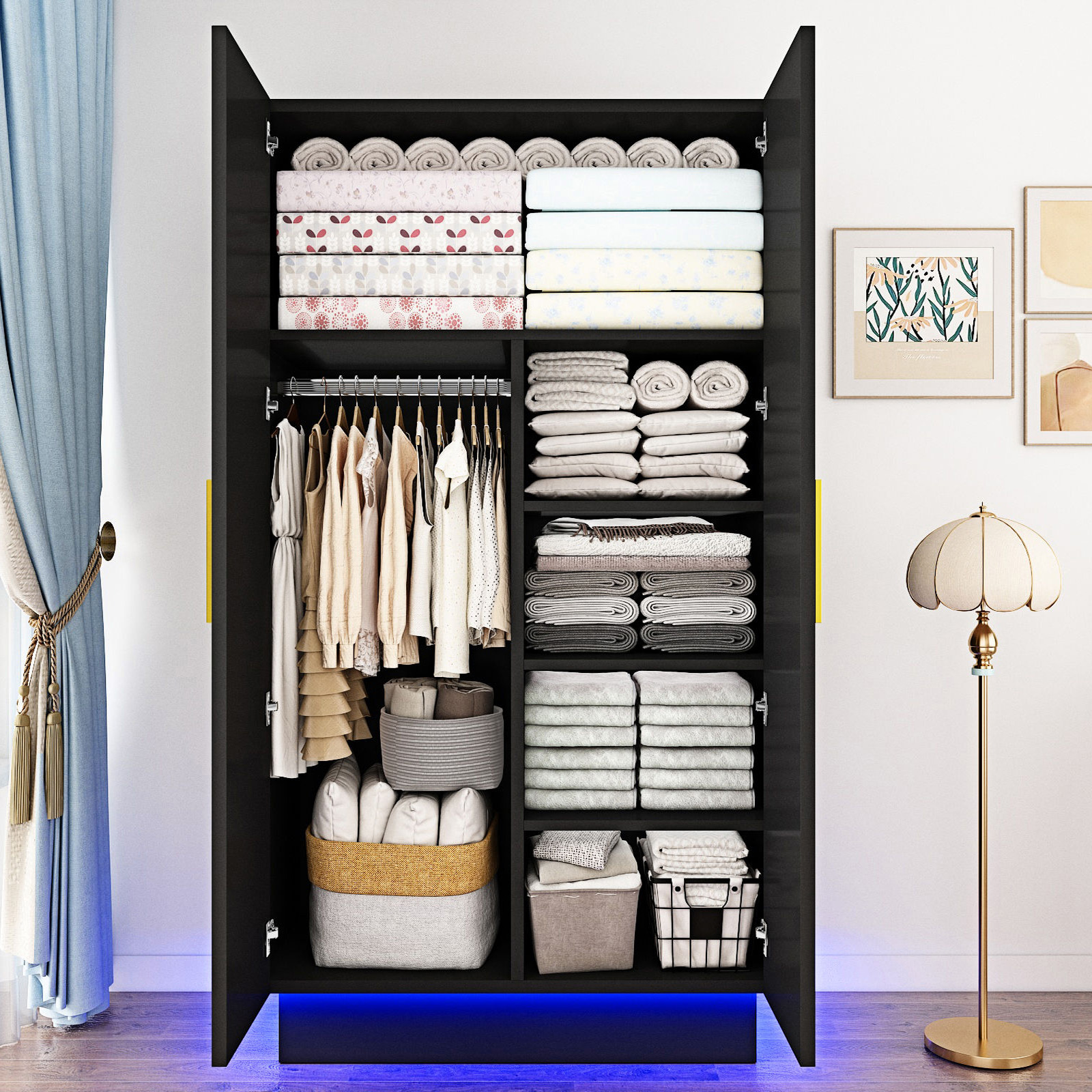 2 Doors Wardrobe Armoire with LED Light