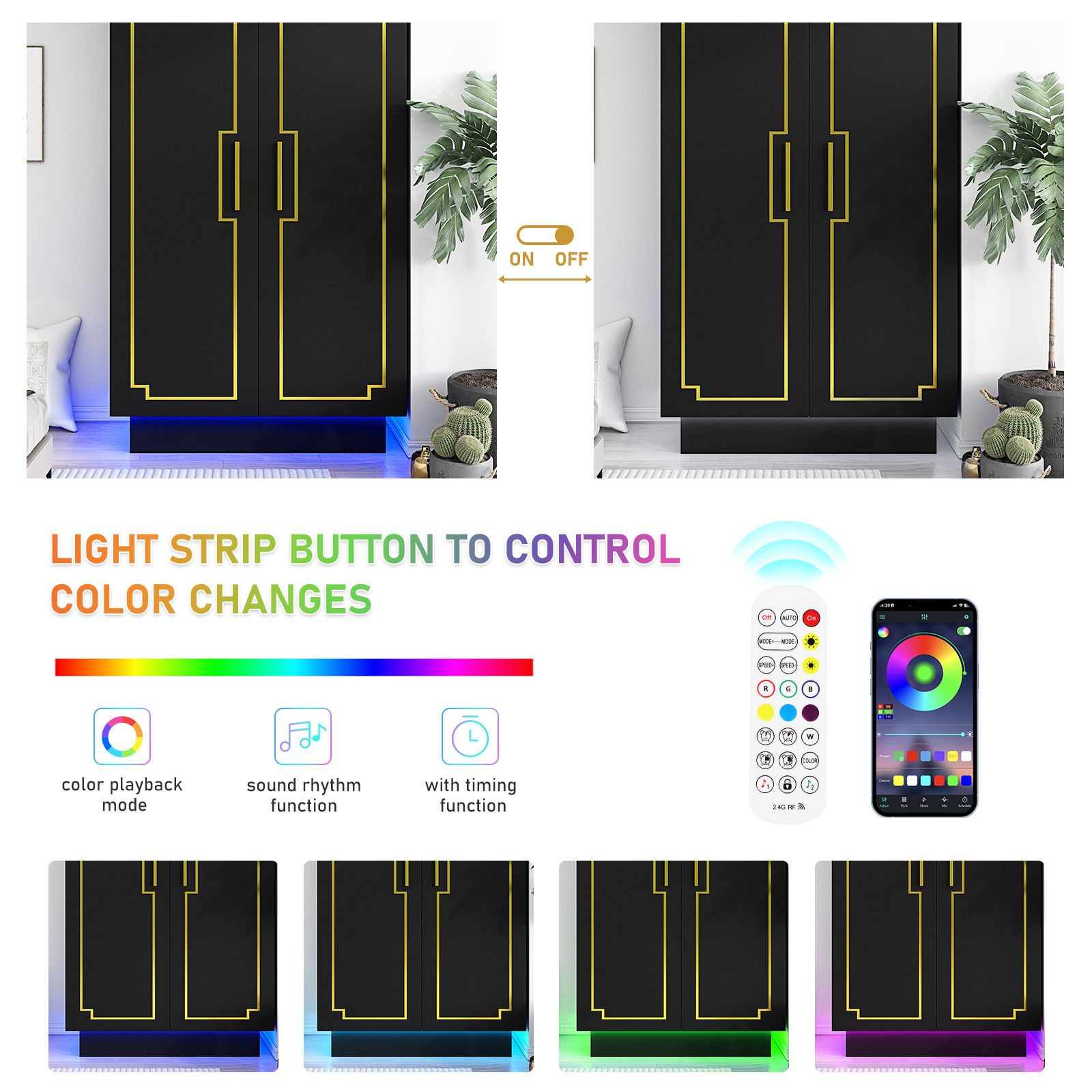 2 Doors Wardrobe Armoire with LED Light