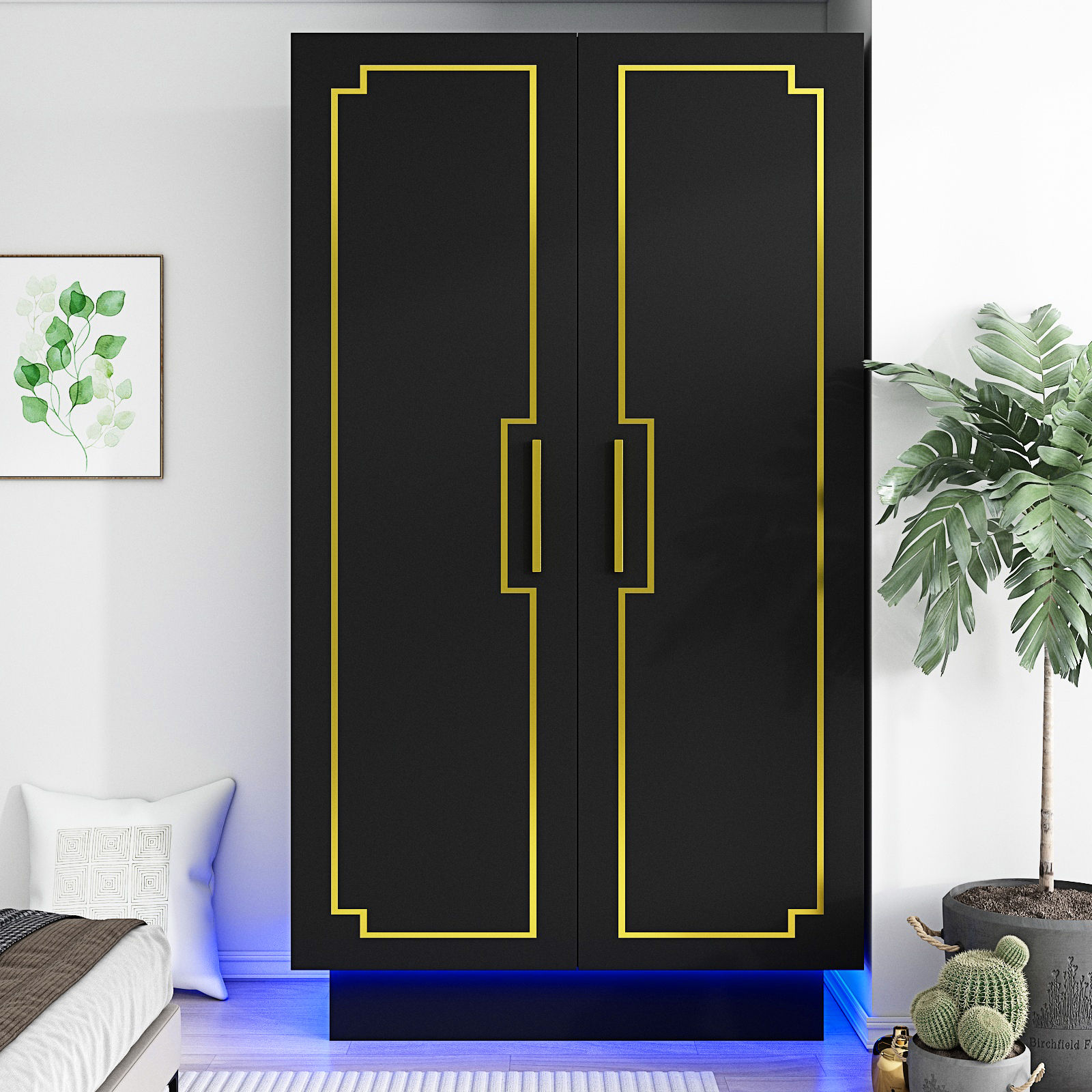 2 Doors Wardrobe Armoire with LED Light