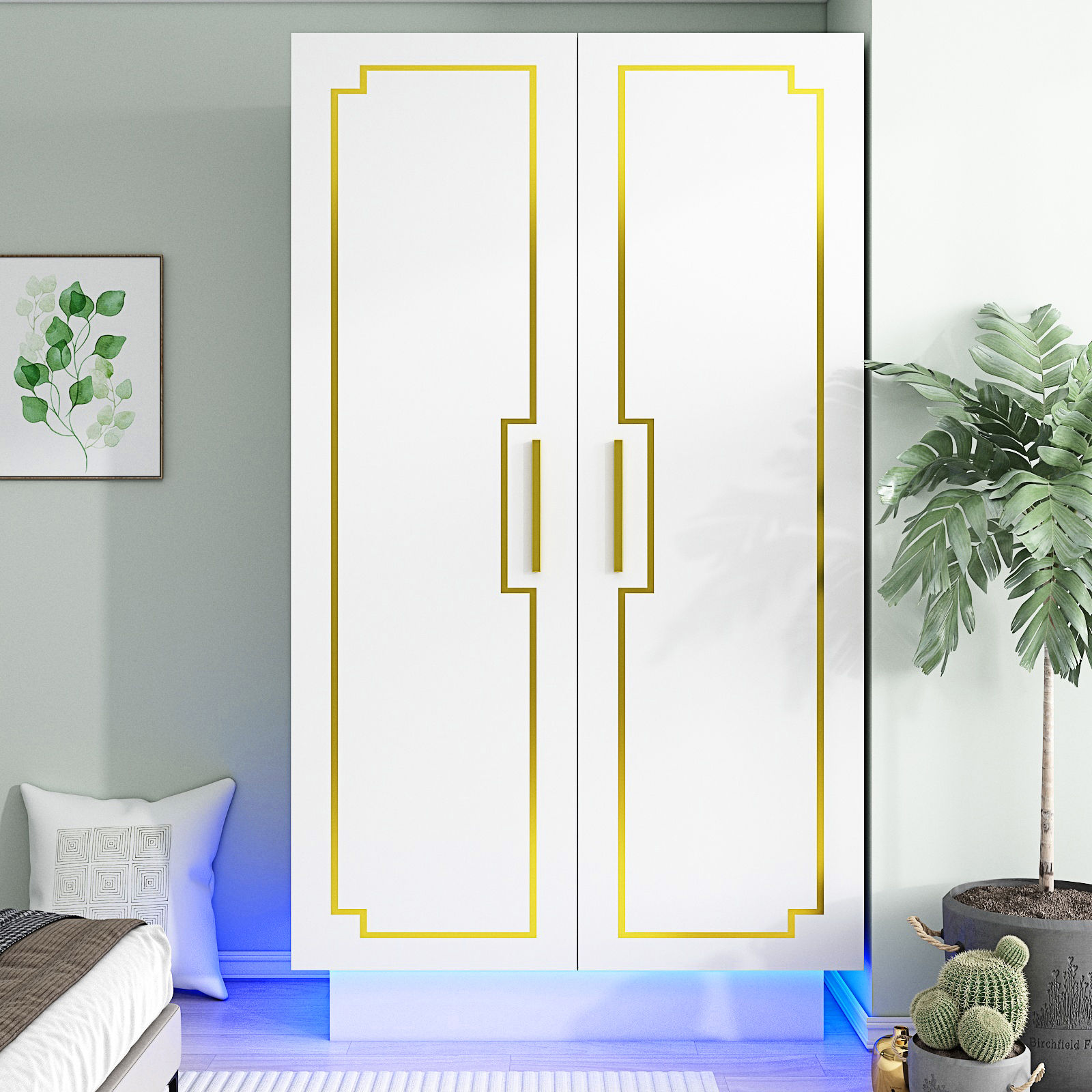 2 Doors Wardrobe Armoire with LED Light