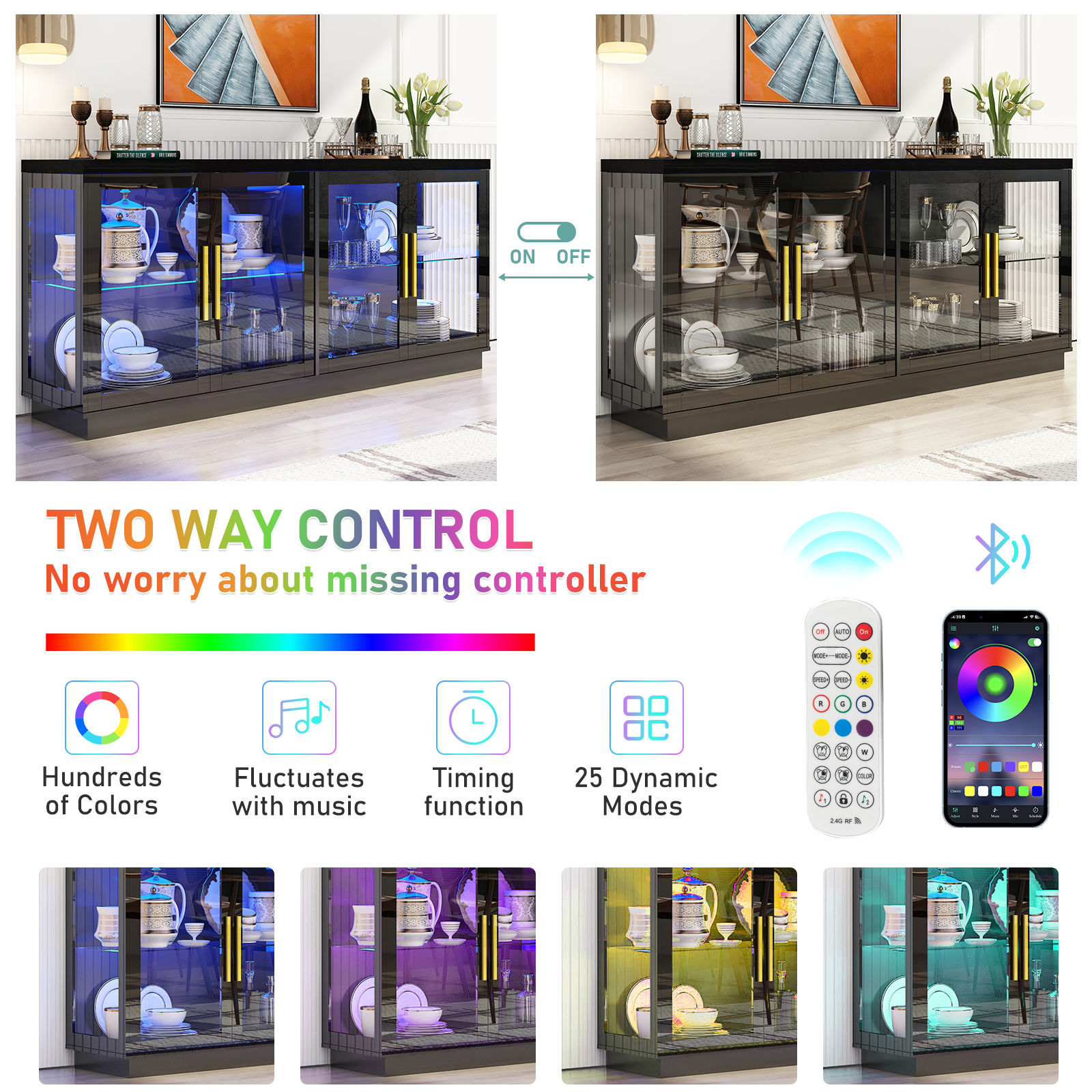 Blotout Storage Coffee Bar Cabinet with Power Outlet & LED Light Wine Bar for Kitchen, Dining Room & Living Room, White