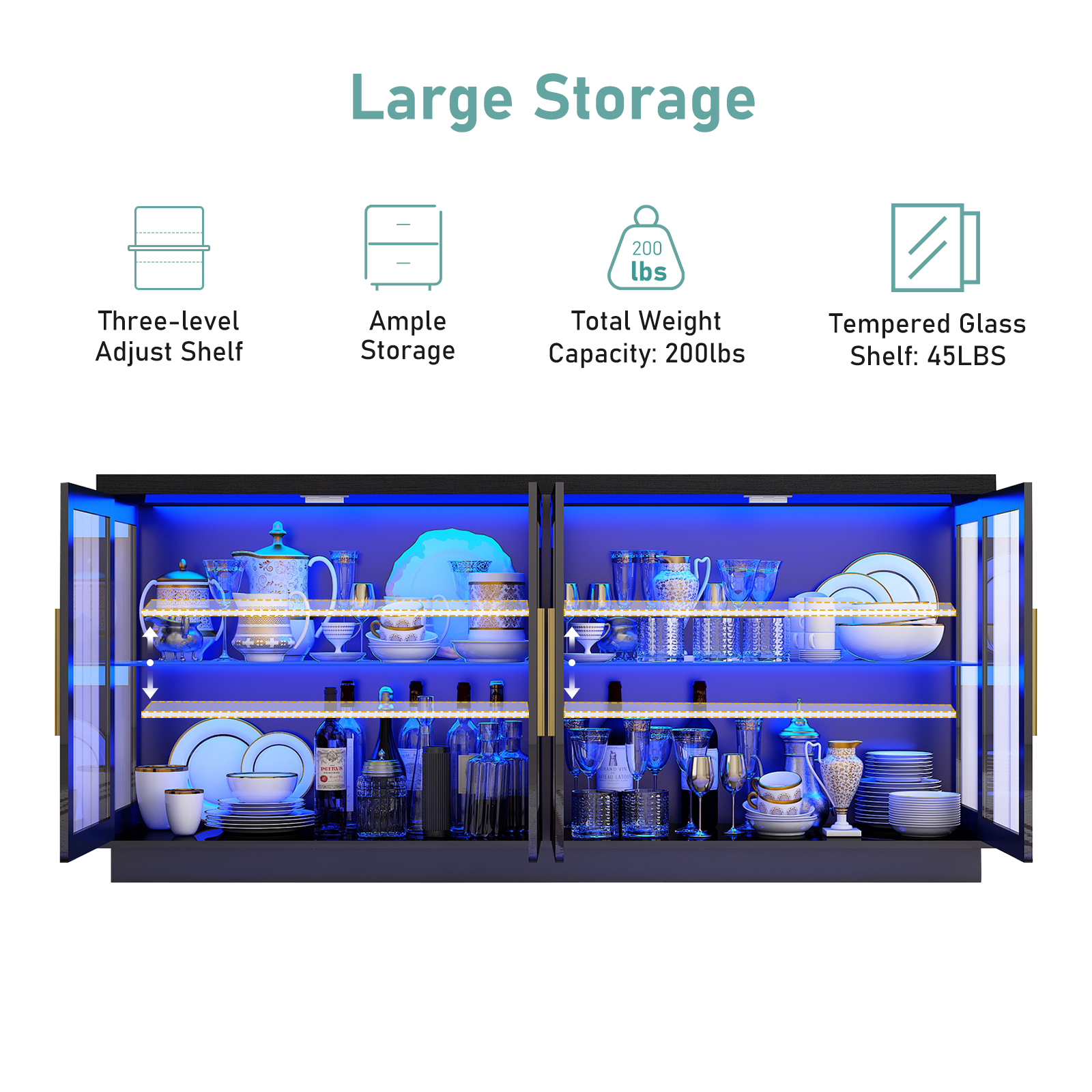 Blotout Storage Coffee Bar Cabinet with Power Outlet & LED Light Wine Bar for Kitchen, Dining Room & Living Room, White