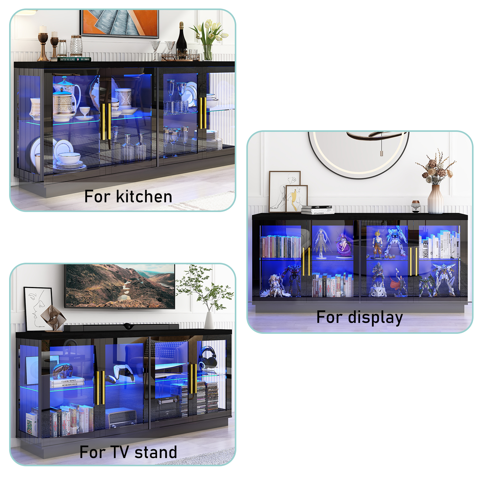 Blotout Storage Coffee Bar Cabinet with Power Outlet & LED Light Wine Bar for Kitchen, Dining Room & Living Room, White